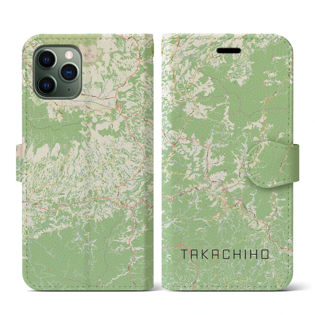 【高千穂(宮崎県)】地図柄iPhoneケース(手帳タイプ)ナチュラル・iPhone 11 Pro 用