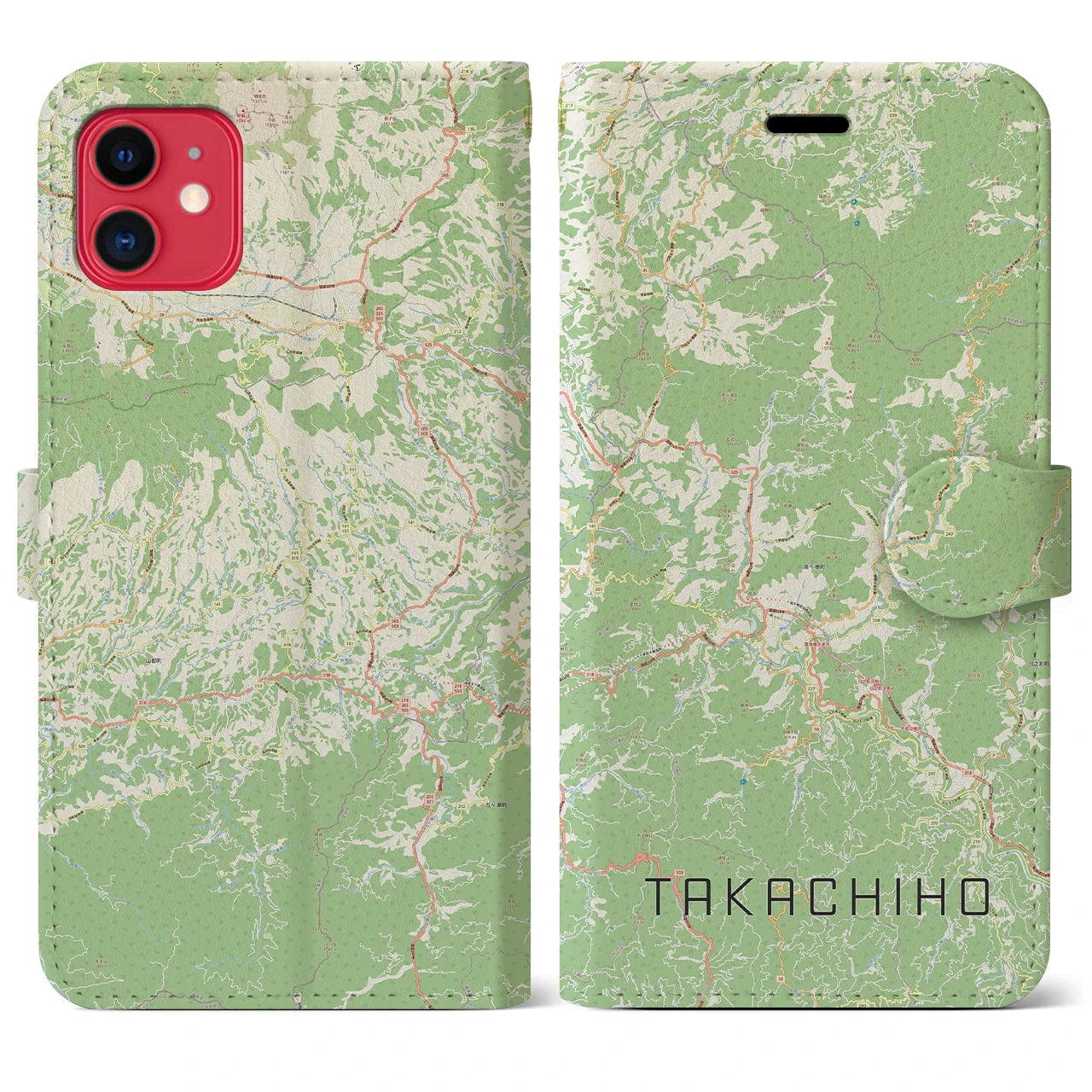 【高千穂(宮崎県)】地図柄iPhoneケース(手帳タイプ)ナチュラル・iPhone 11 用