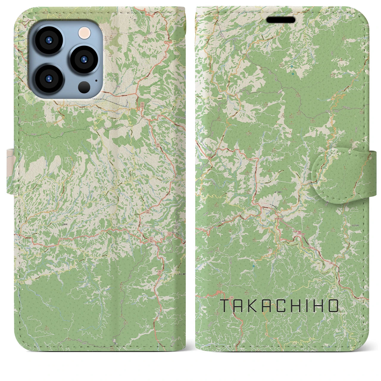 【高千穂(宮崎県)】地図柄iPhoneケース(手帳タイプ)ナチュラル・iPhone 13 Pro Max 用