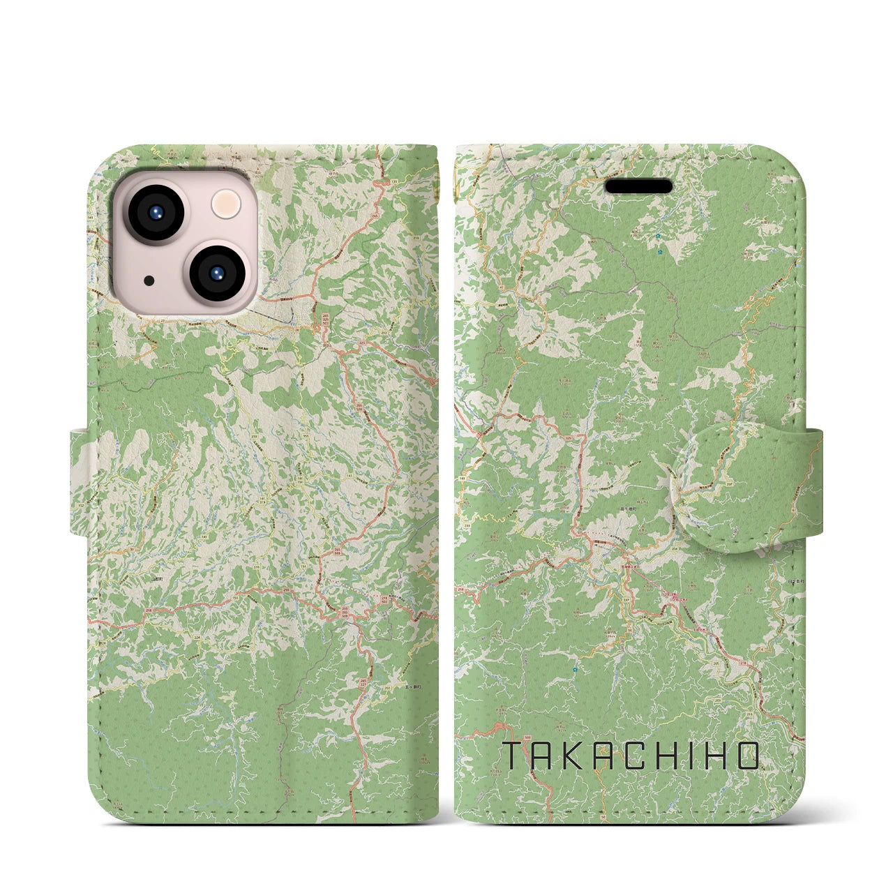 【高千穂(宮崎県)】地図柄iPhoneケース(手帳タイプ)ナチュラル・iPhone 13 mini 用