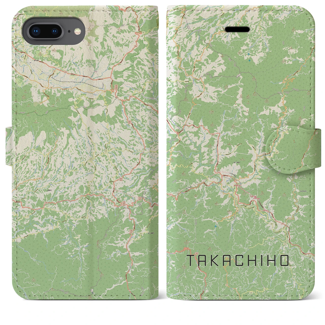 【高千穂(宮崎県)】地図柄iPhoneケース(手帳タイプ)ナチュラル・iPhone 8Plus /7Plus / 6sPlus / 6Plus 用