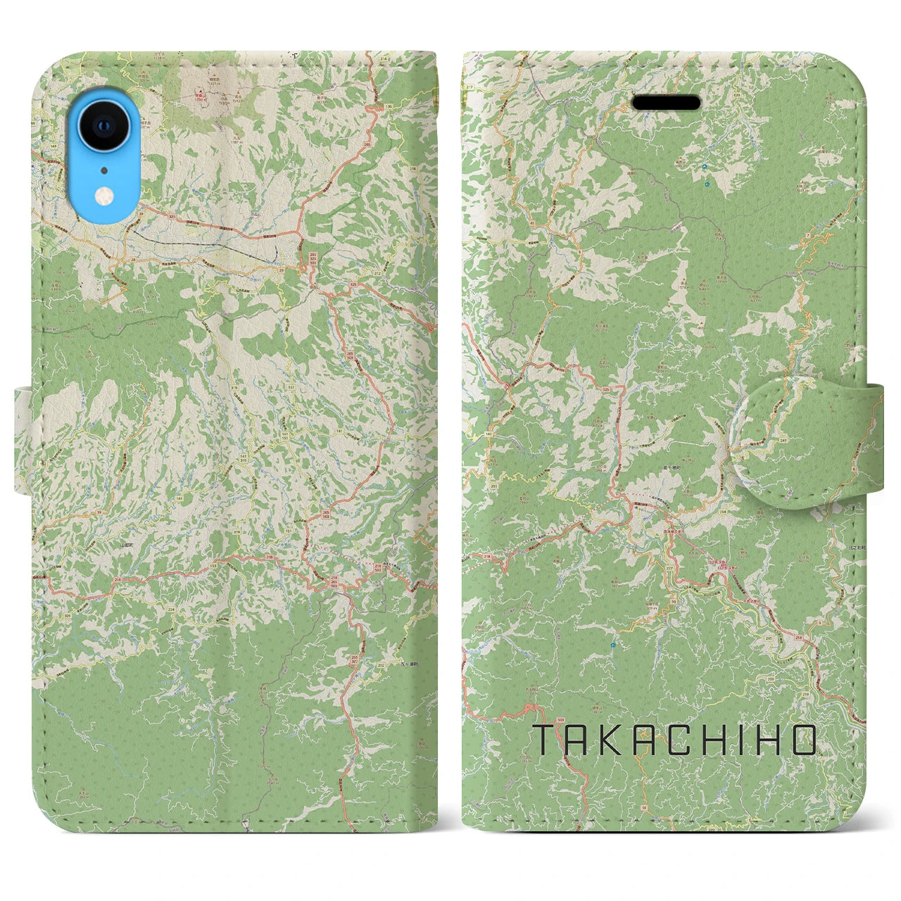 【高千穂(宮崎県)】地図柄iPhoneケース(手帳タイプ)ナチュラル・iPhone XR 用