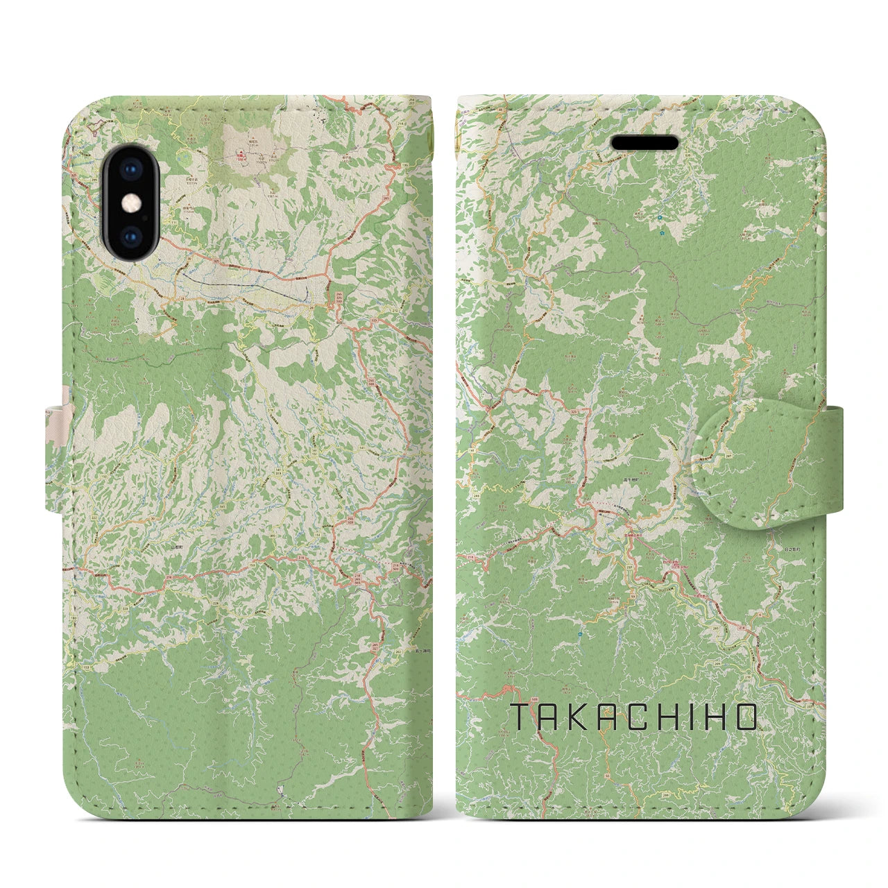 【高千穂(宮崎県)】地図柄iPhoneケース(手帳タイプ)ナチュラル・iPhone XS / X 用