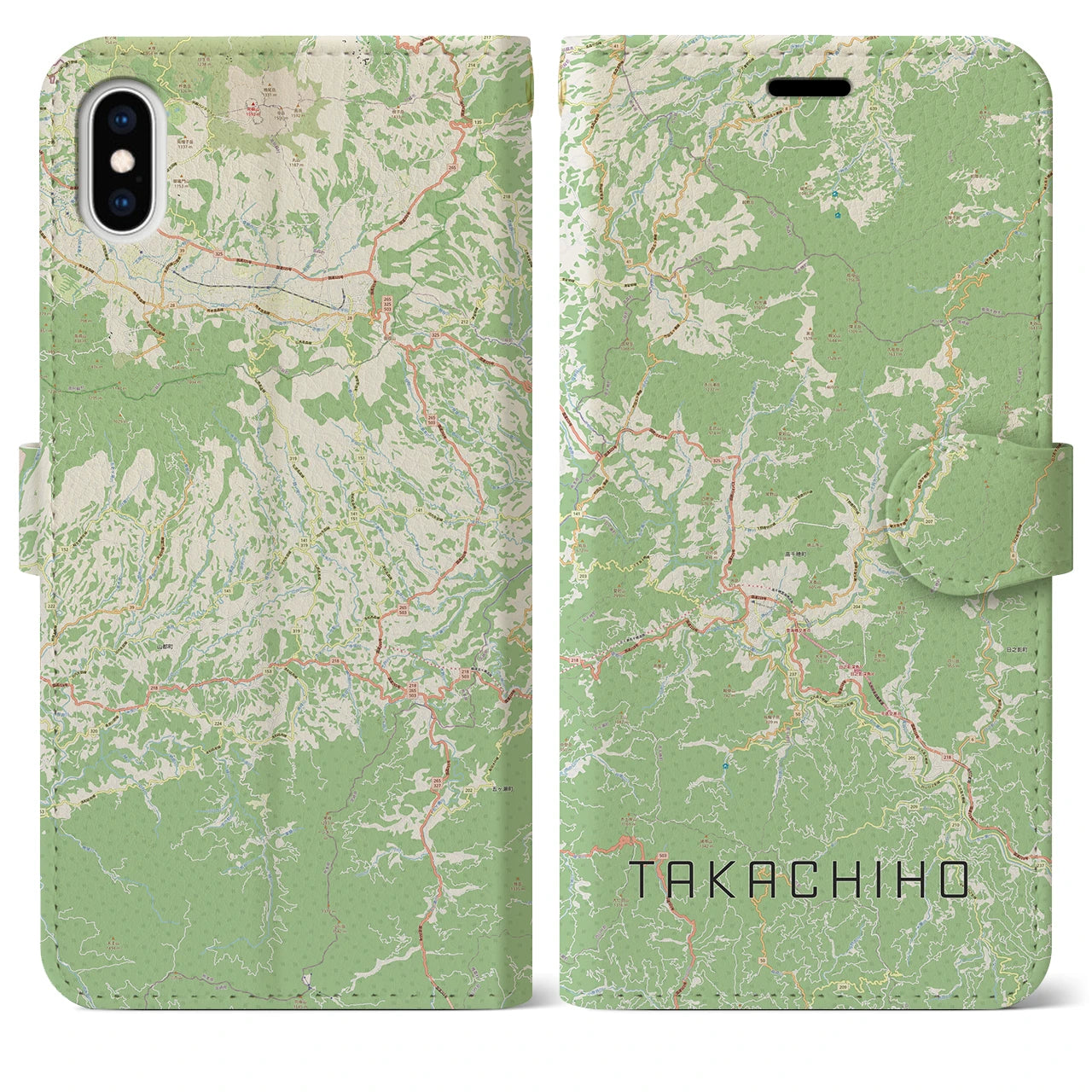 【高千穂(宮崎県)】地図柄iPhoneケース(手帳タイプ)ナチュラル・iPhone XS Max 用