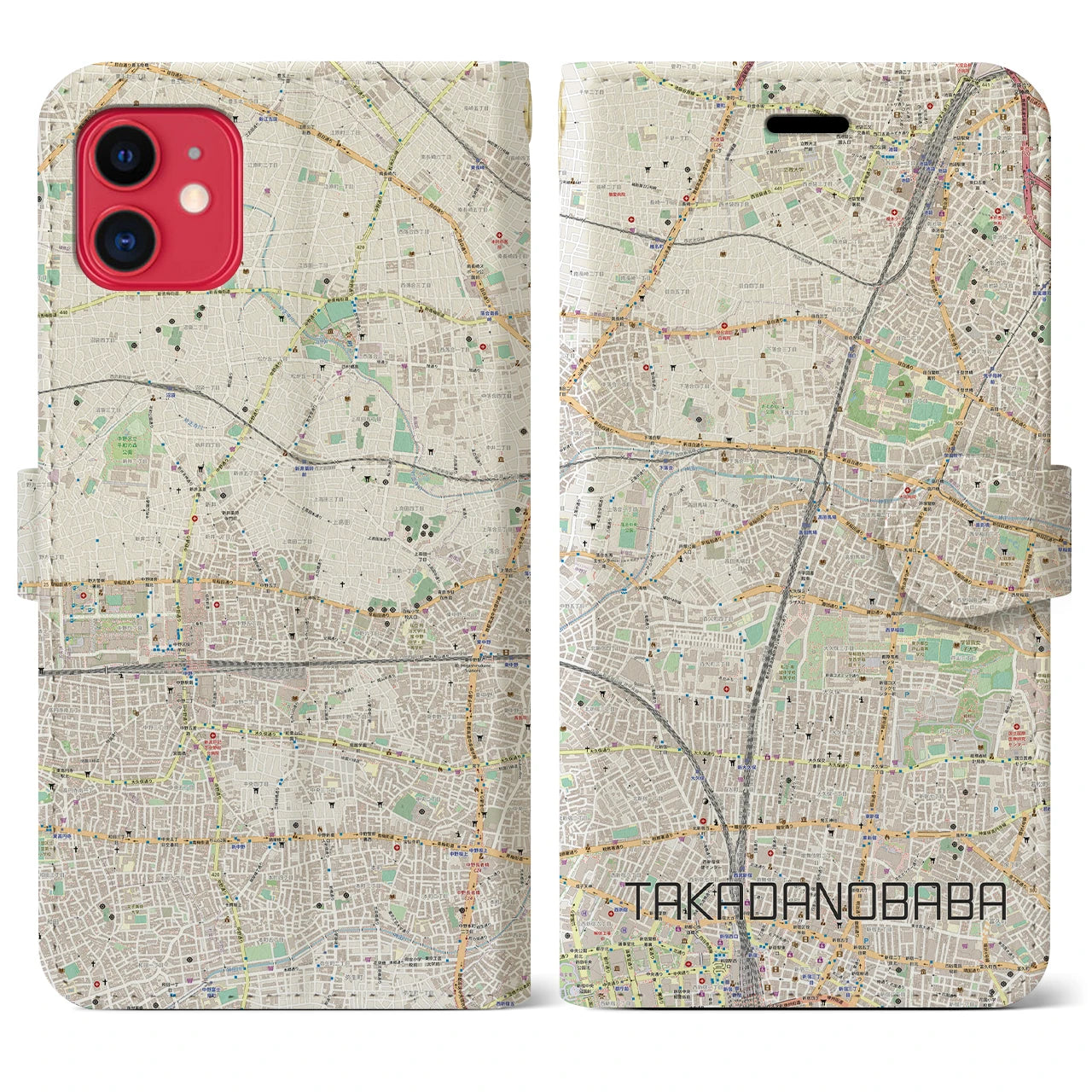 【高田馬場(東京都)】地図柄iPhoneケース(手帳タイプ)ナチュラル・iPhone 11 用