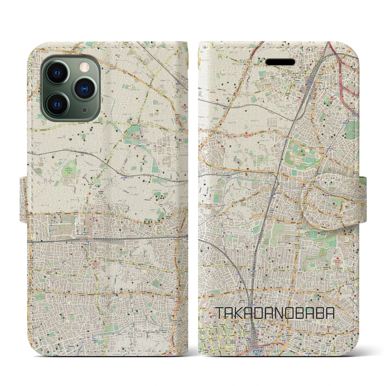 【高田馬場(東京都)】地図柄iPhoneケース(手帳タイプ)ナチュラル・iPhone 11 Pro 用