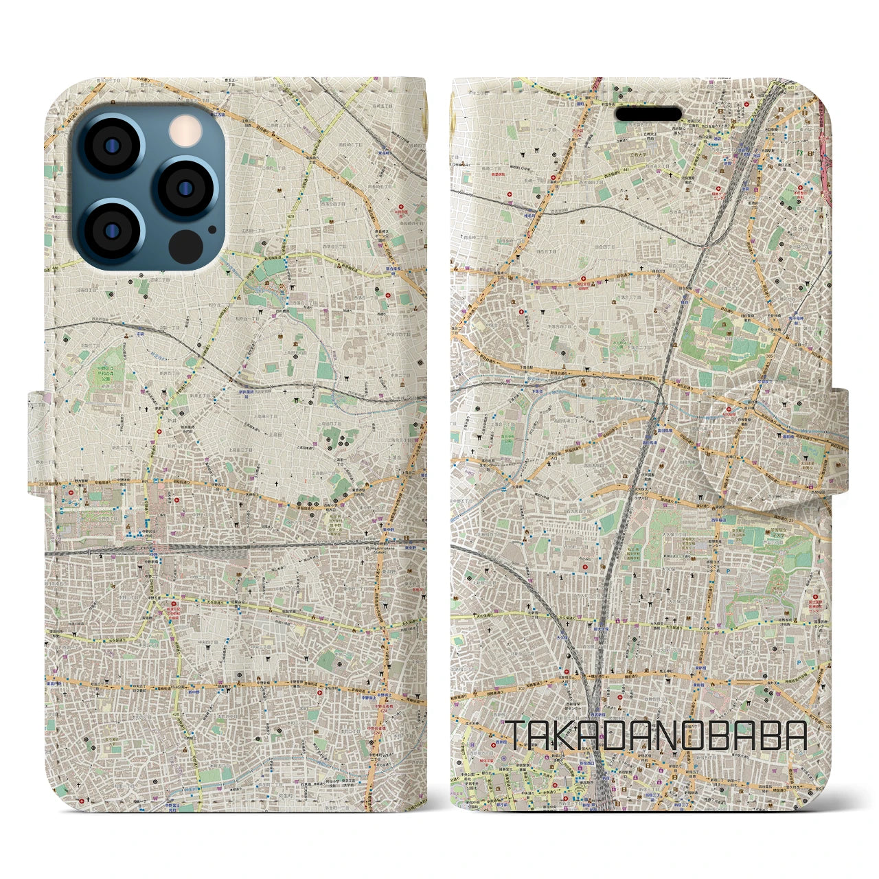 【高田馬場(東京都)】地図柄iPhoneケース(手帳タイプ)ナチュラル・iPhone 12 / 12 Pro 用
