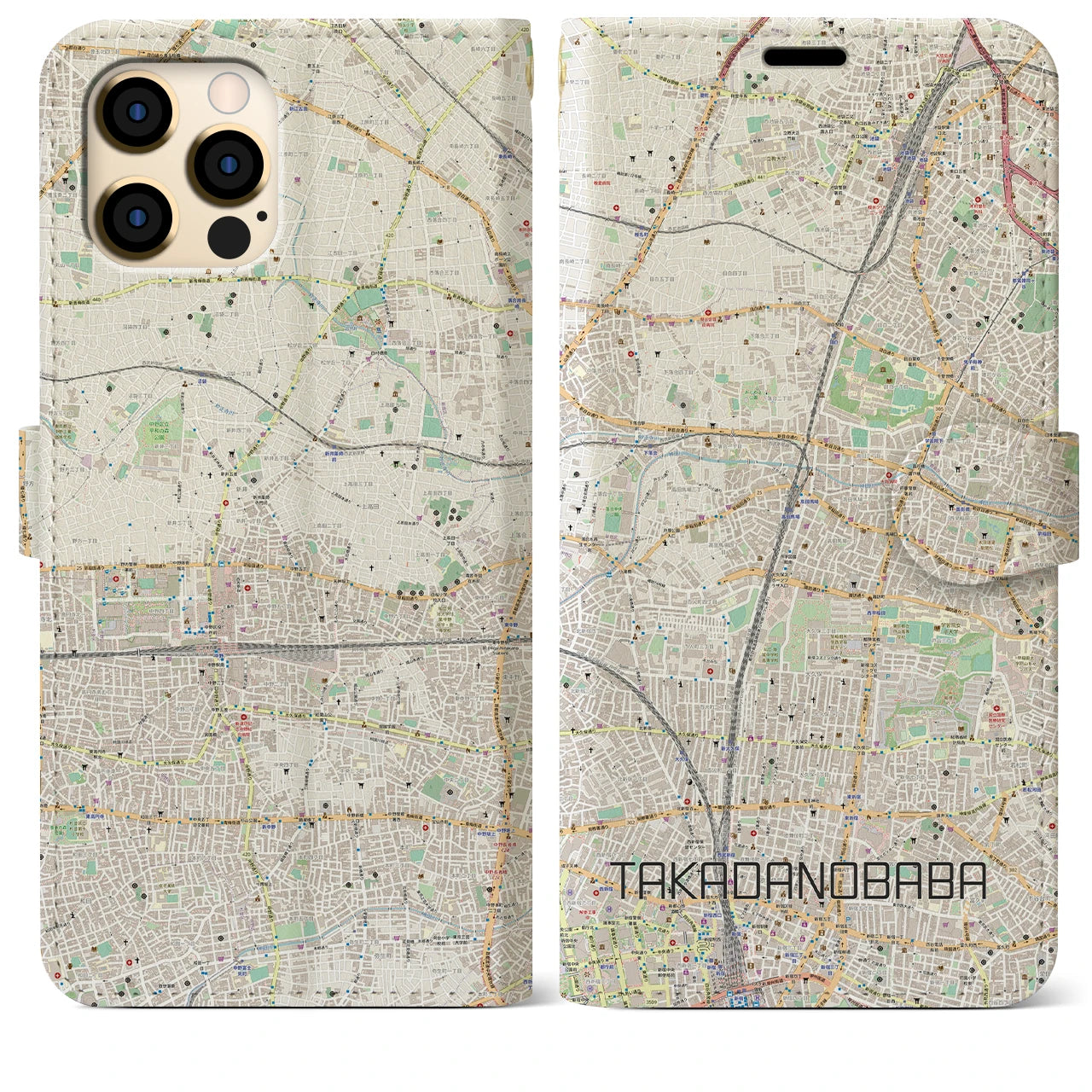 【高田馬場(東京都)】地図柄iPhoneケース(手帳タイプ)ナチュラル・iPhone 12 Pro Max 用