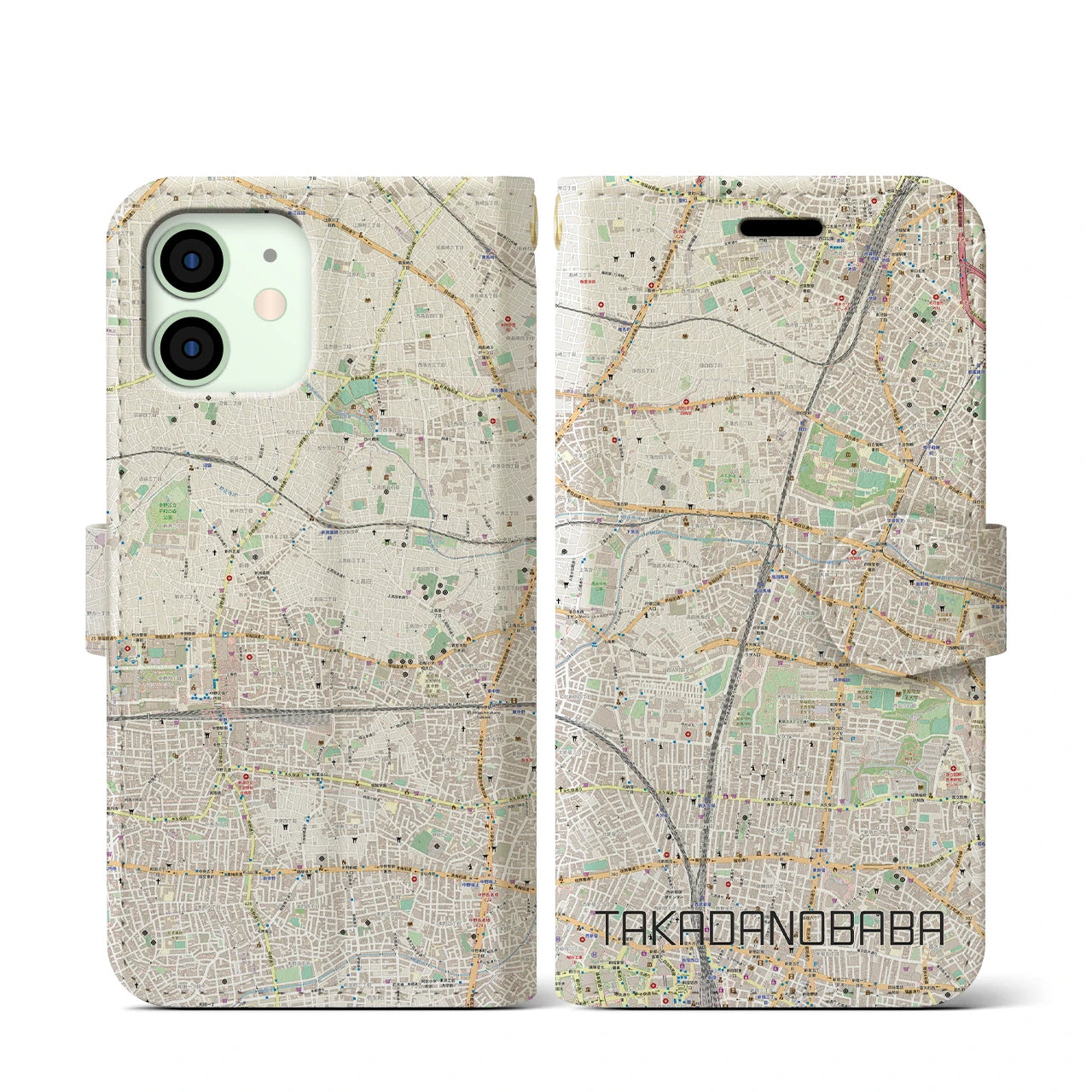 【高田馬場(東京都)】地図柄iPhoneケース(手帳タイプ)ナチュラル・iPhone 12 mini 用