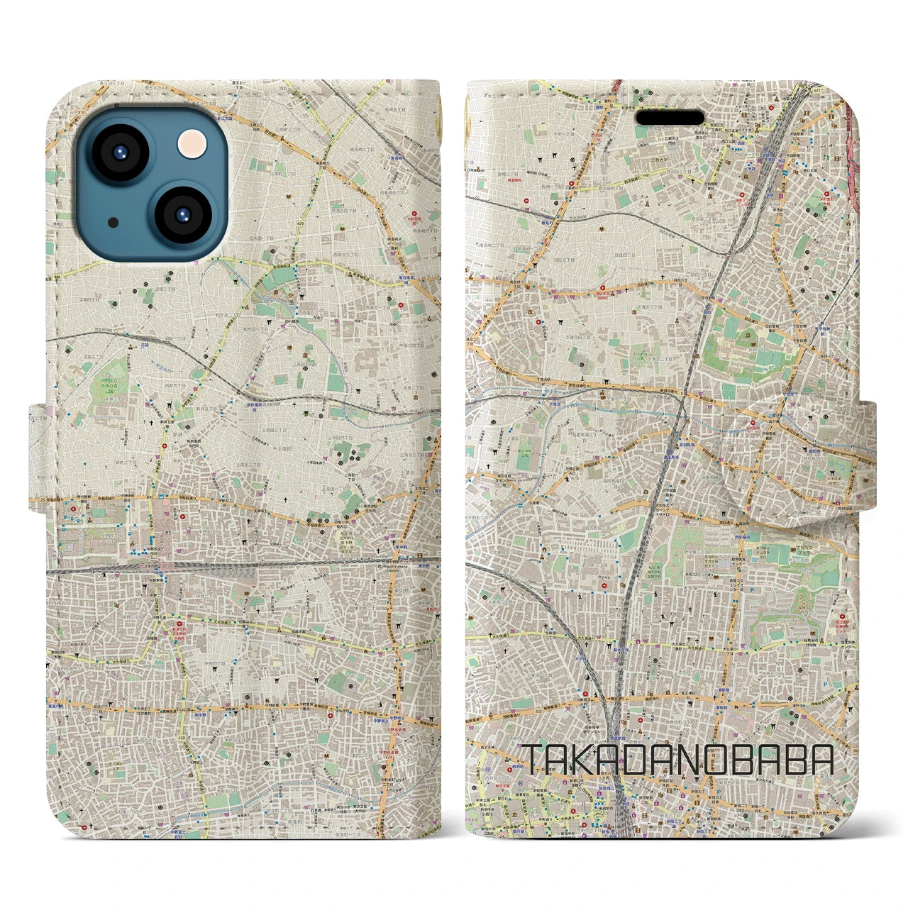 【高田馬場(東京都)】地図柄iPhoneケース(手帳タイプ)ナチュラル・iPhone 13 用