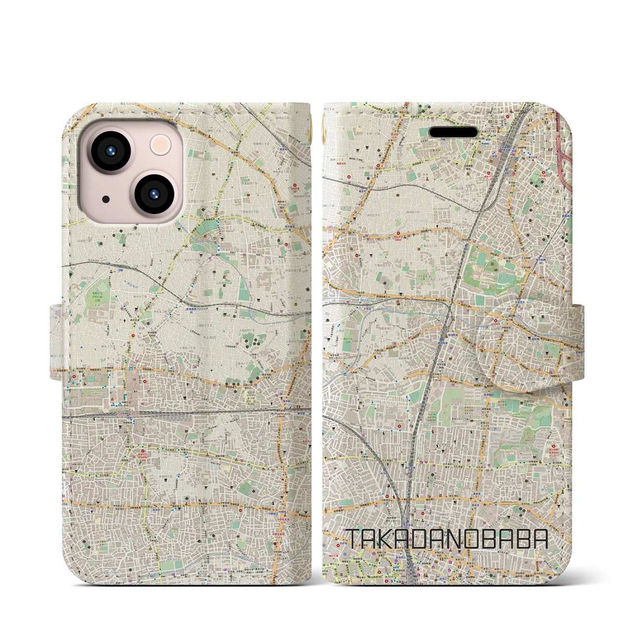 【高田馬場(東京都)】地図柄iPhoneケース(手帳タイプ)ナチュラル・iPhone 13 mini 用