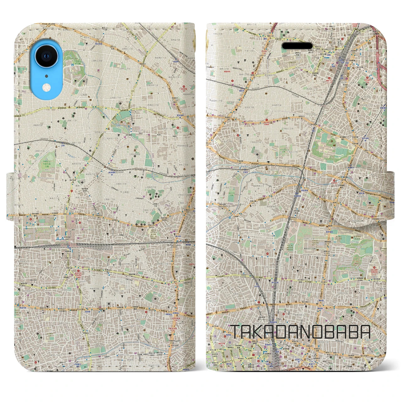 【高田馬場(東京都)】地図柄iPhoneケース(手帳タイプ)ナチュラル・iPhone XR 用