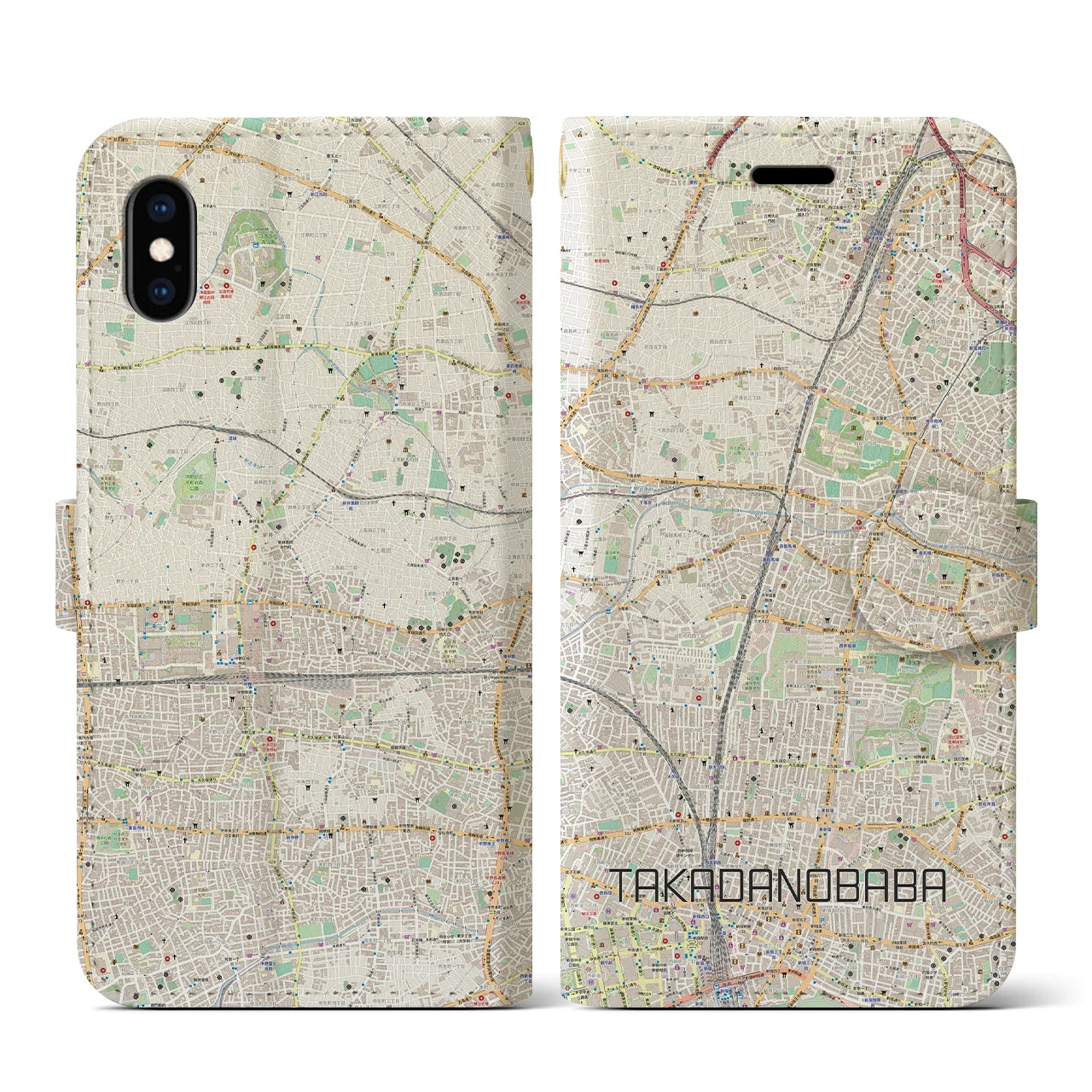 【高田馬場(東京都)】地図柄iPhoneケース(手帳タイプ)ナチュラル・iPhone XS / X 用