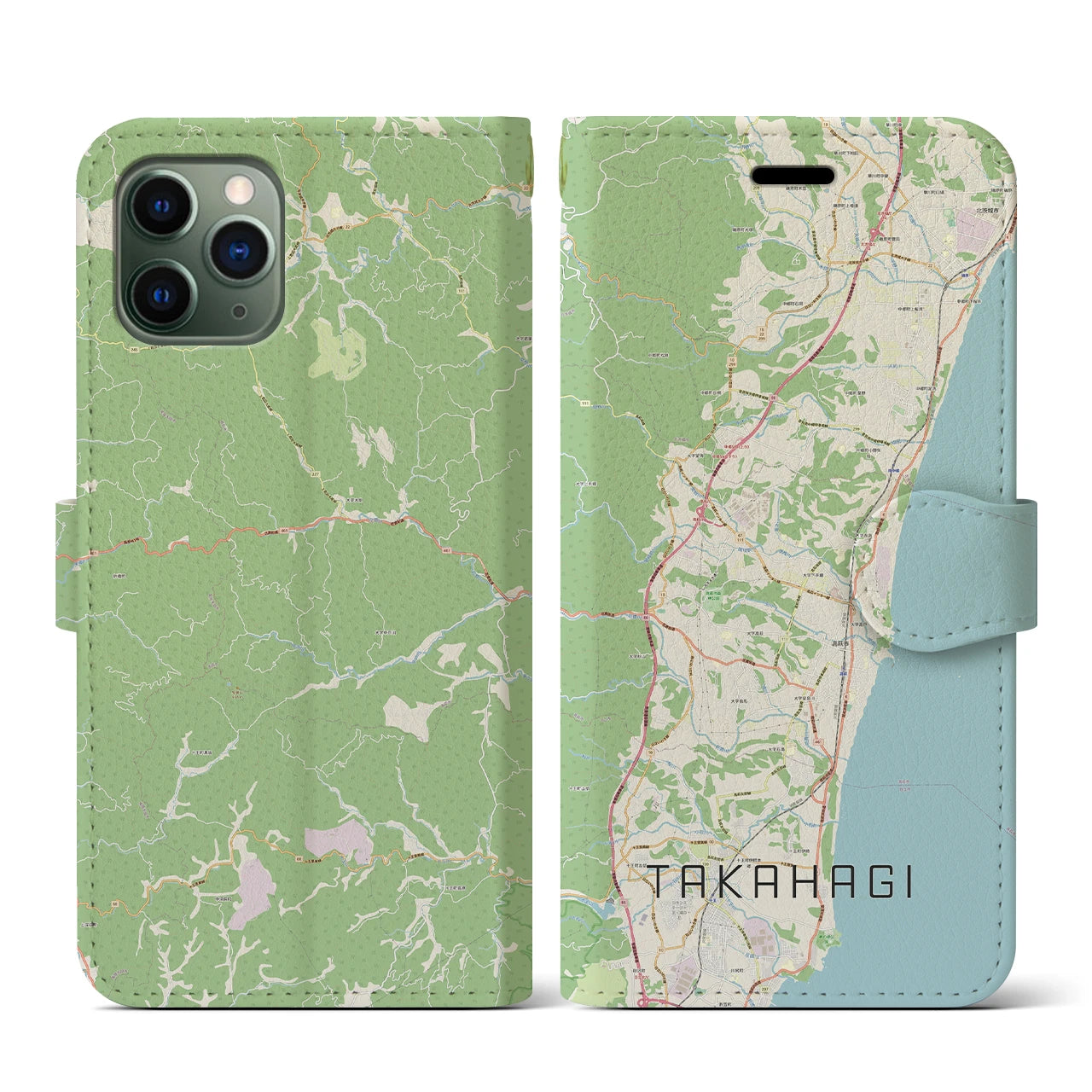 【高萩(茨城県)】地図柄iPhoneケース(手帳タイプ)ナチュラル・iPhone 11 Pro 用