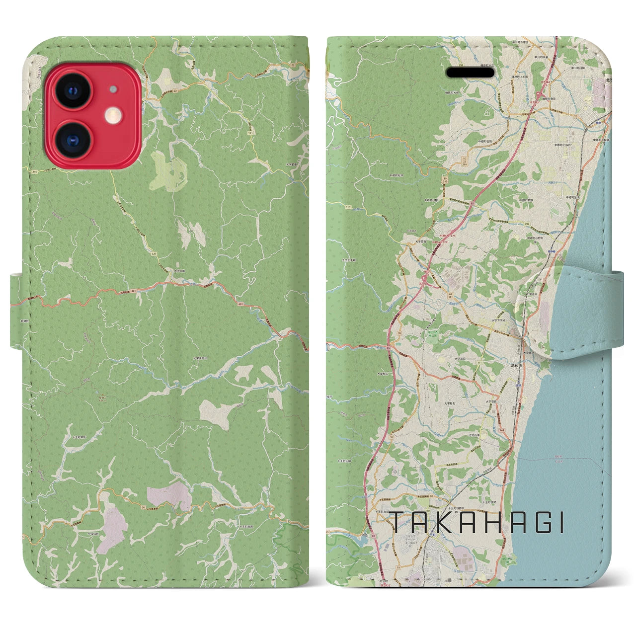【高萩(茨城県)】地図柄iPhoneケース(手帳タイプ)ナチュラル・iPhone 11 用