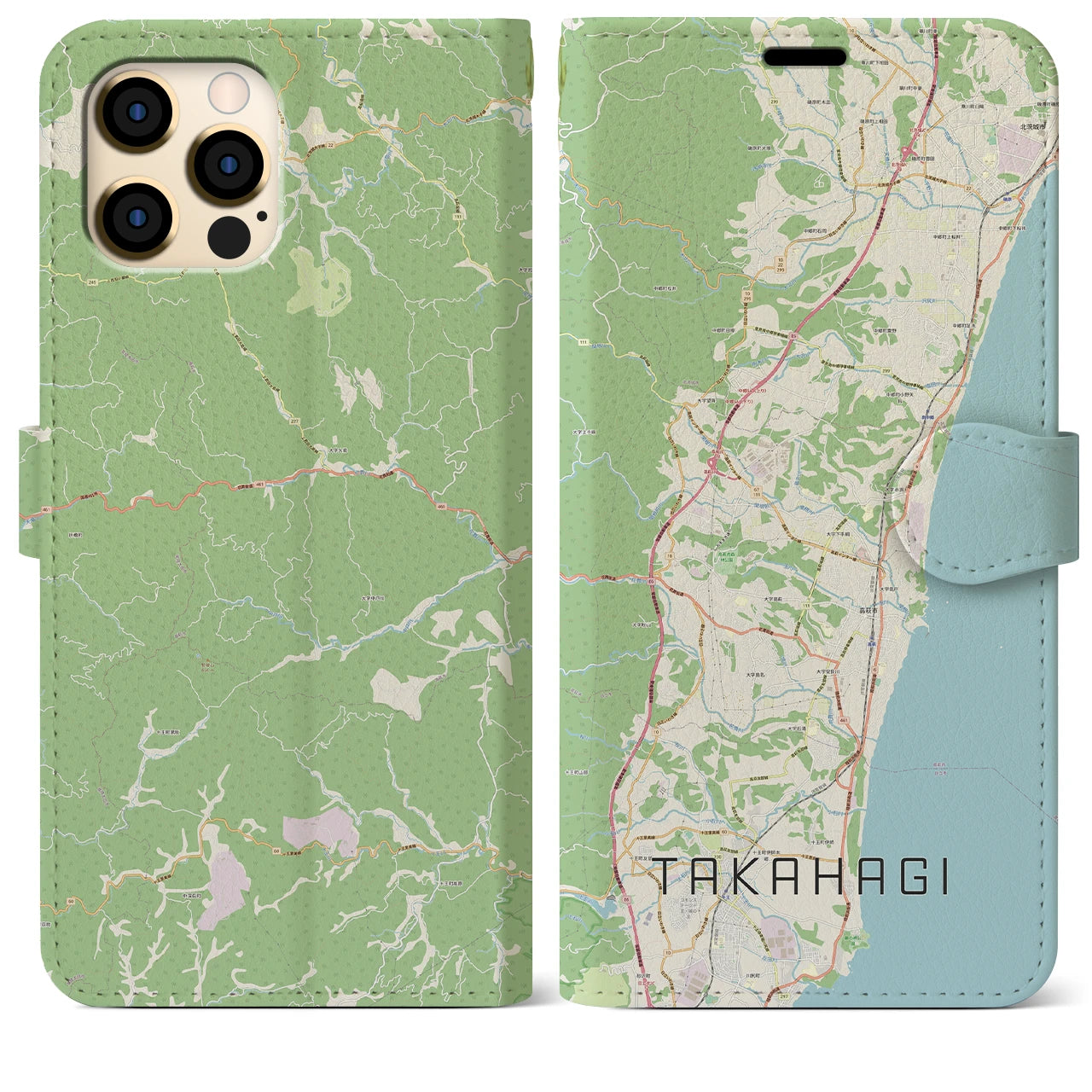 【高萩(茨城県)】地図柄iPhoneケース(手帳タイプ)ナチュラル・iPhone 12 Pro Max 用