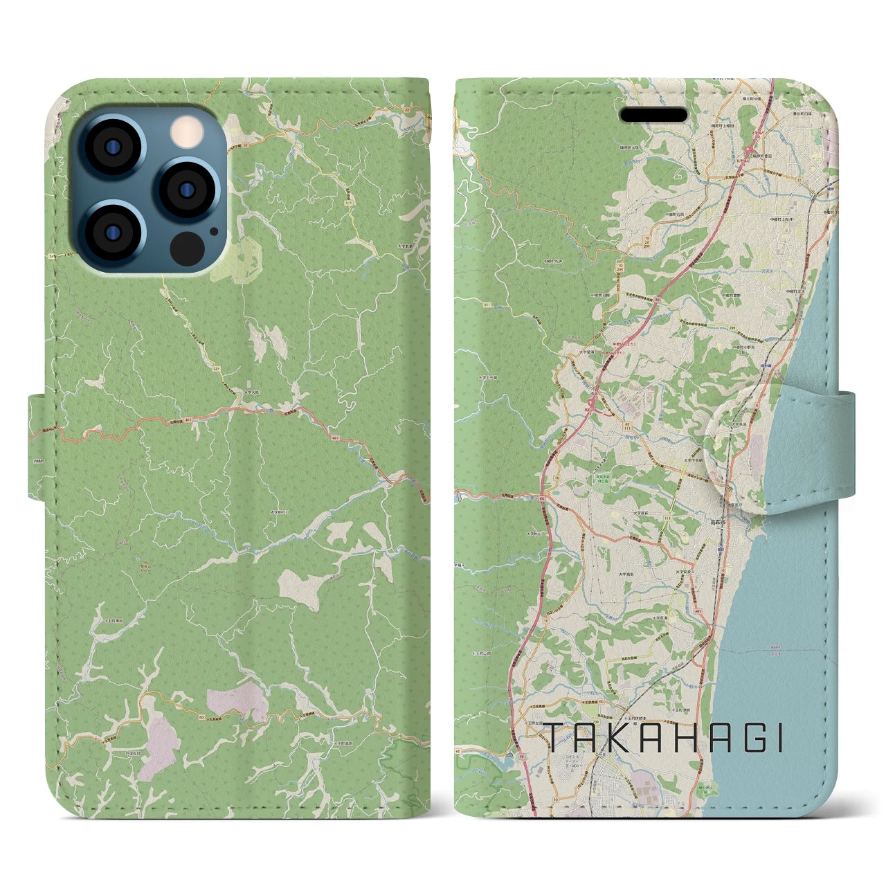 【高萩(茨城県)】地図柄iPhoneケース(手帳タイプ)ナチュラル・iPhone 12 / 12 Pro 用