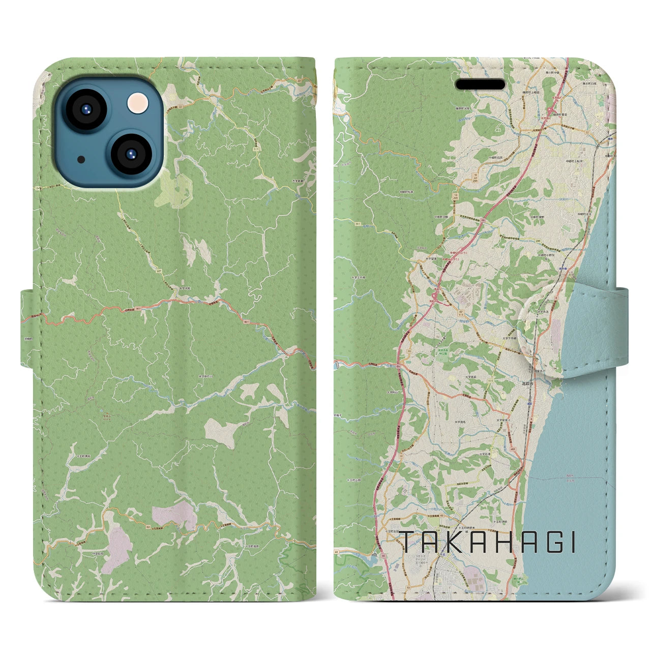 【高萩(茨城県)】地図柄iPhoneケース(手帳タイプ)ナチュラル・iPhone 13 用