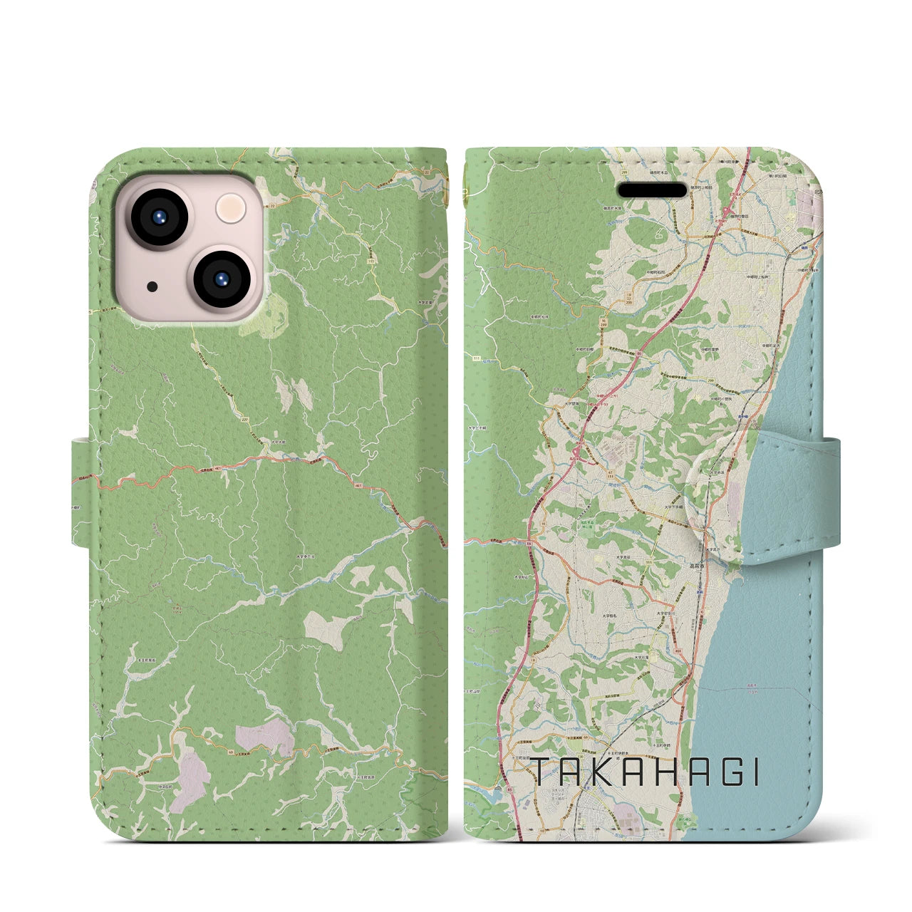 【高萩(茨城県)】地図柄iPhoneケース(手帳タイプ)ナチュラル・iPhone 13 mini 用
