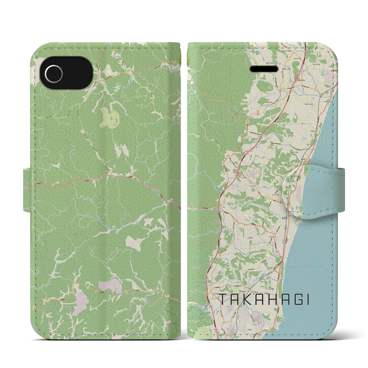 【高萩(茨城県)】地図柄iPhoneケース(手帳タイプ)ナチュラル・iPhone SE(第3 / 第2世代) / 8 / 7 / 6s / 6 用