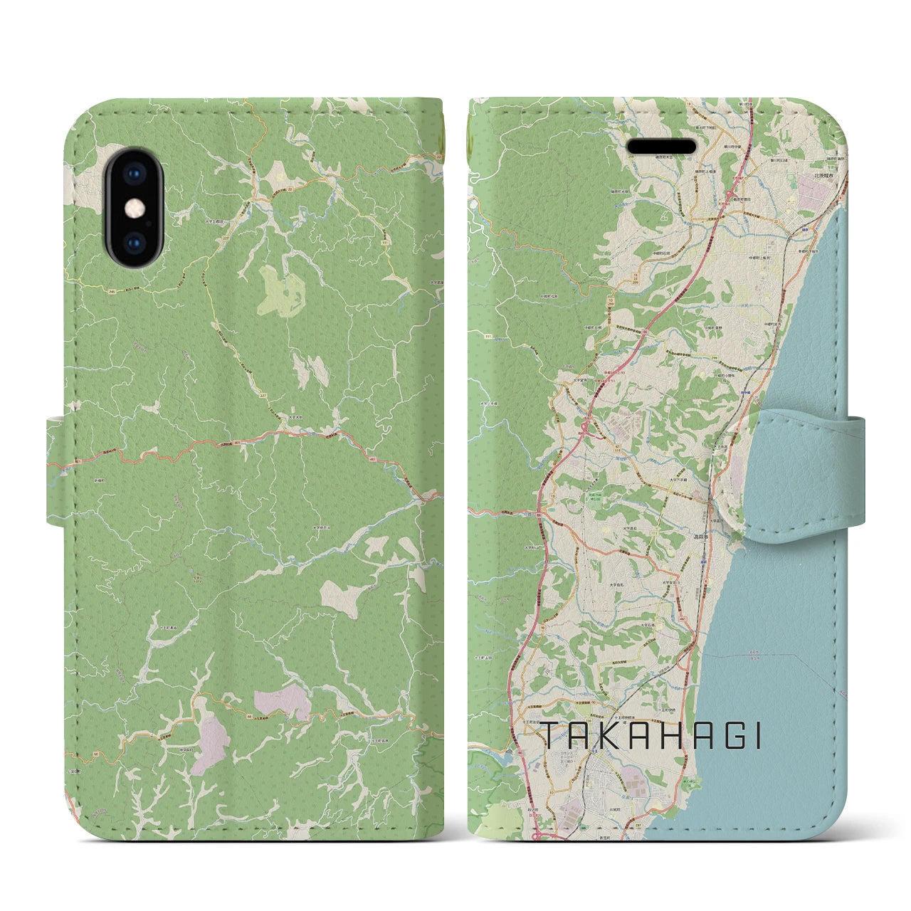 【高萩(茨城県)】地図柄iPhoneケース(手帳タイプ)ナチュラル・iPhone XS / X 用