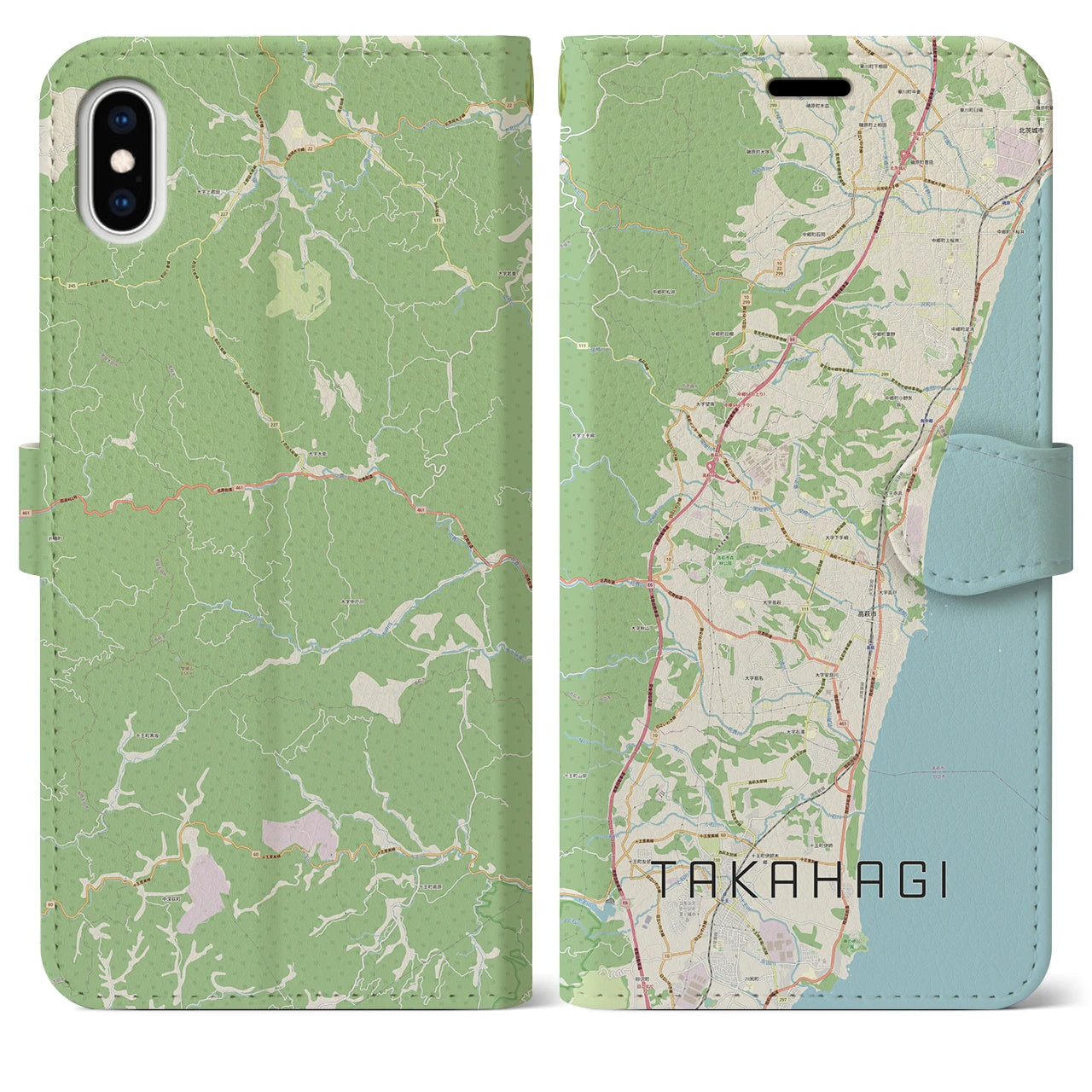 【高萩(茨城県)】地図柄iPhoneケース(手帳タイプ)ナチュラル・iPhone XS Max 用