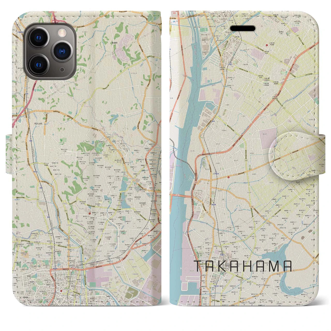 【高浜(愛知県)】地図柄iPhoneケース(手帳タイプ)ナチュラル・iPhone 11 Pro Max 用