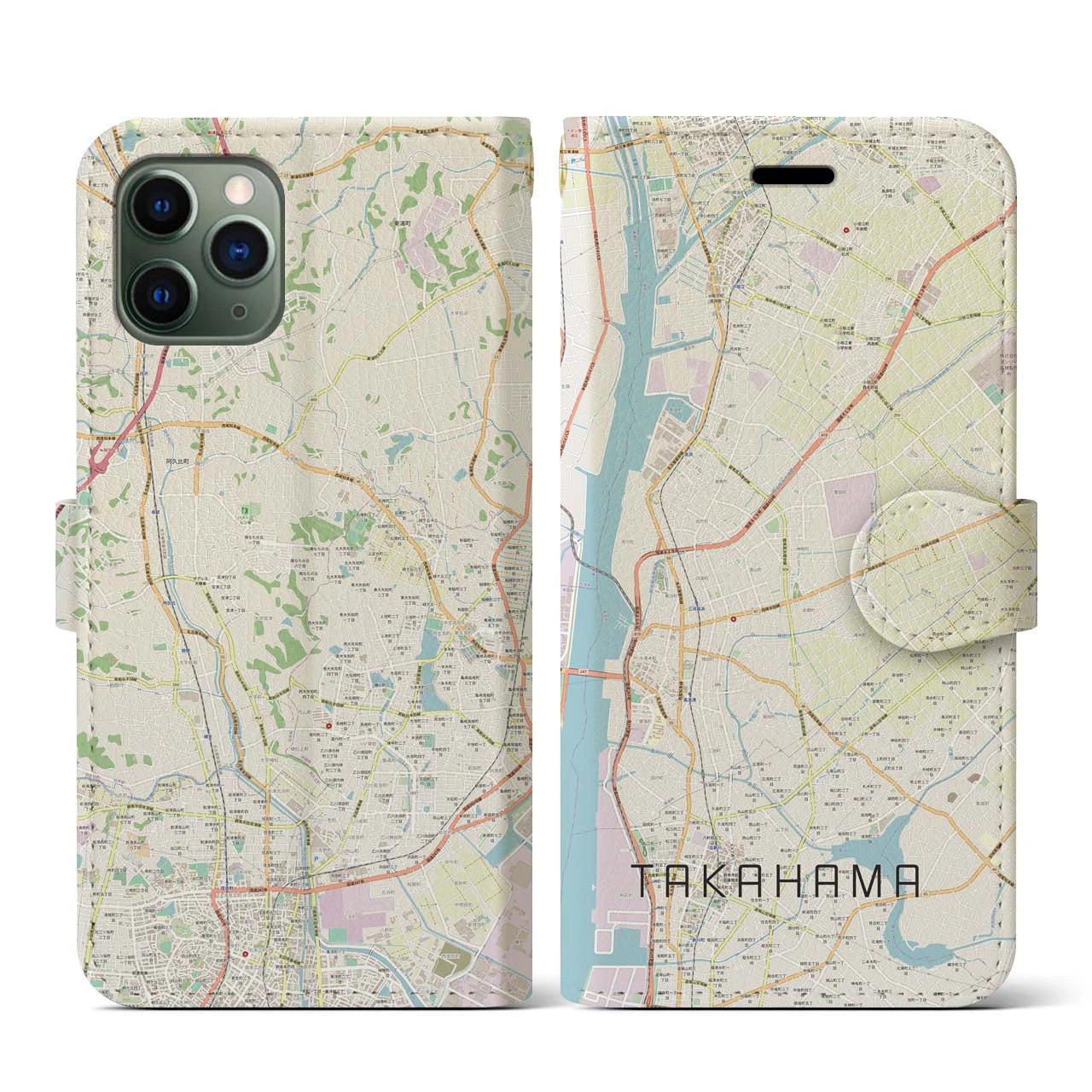 【高浜(愛知県)】地図柄iPhoneケース(手帳タイプ)ナチュラル・iPhone 11 Pro 用
