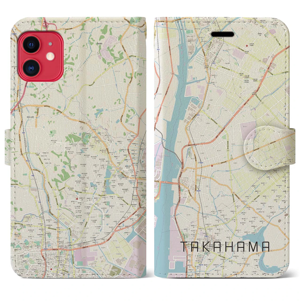 【高浜(愛知県)】地図柄iPhoneケース(手帳タイプ)ナチュラル・iPhone 11 用