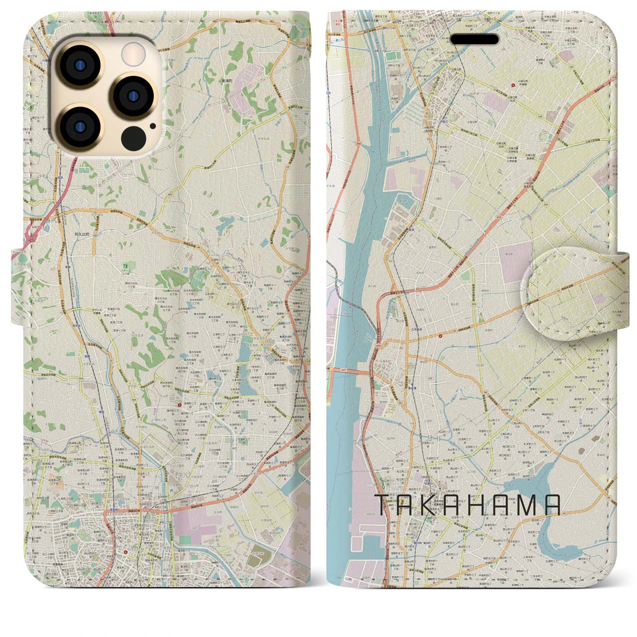 【高浜(愛知県)】地図柄iPhoneケース(手帳タイプ)ナチュラル・iPhone 12 Pro Max 用