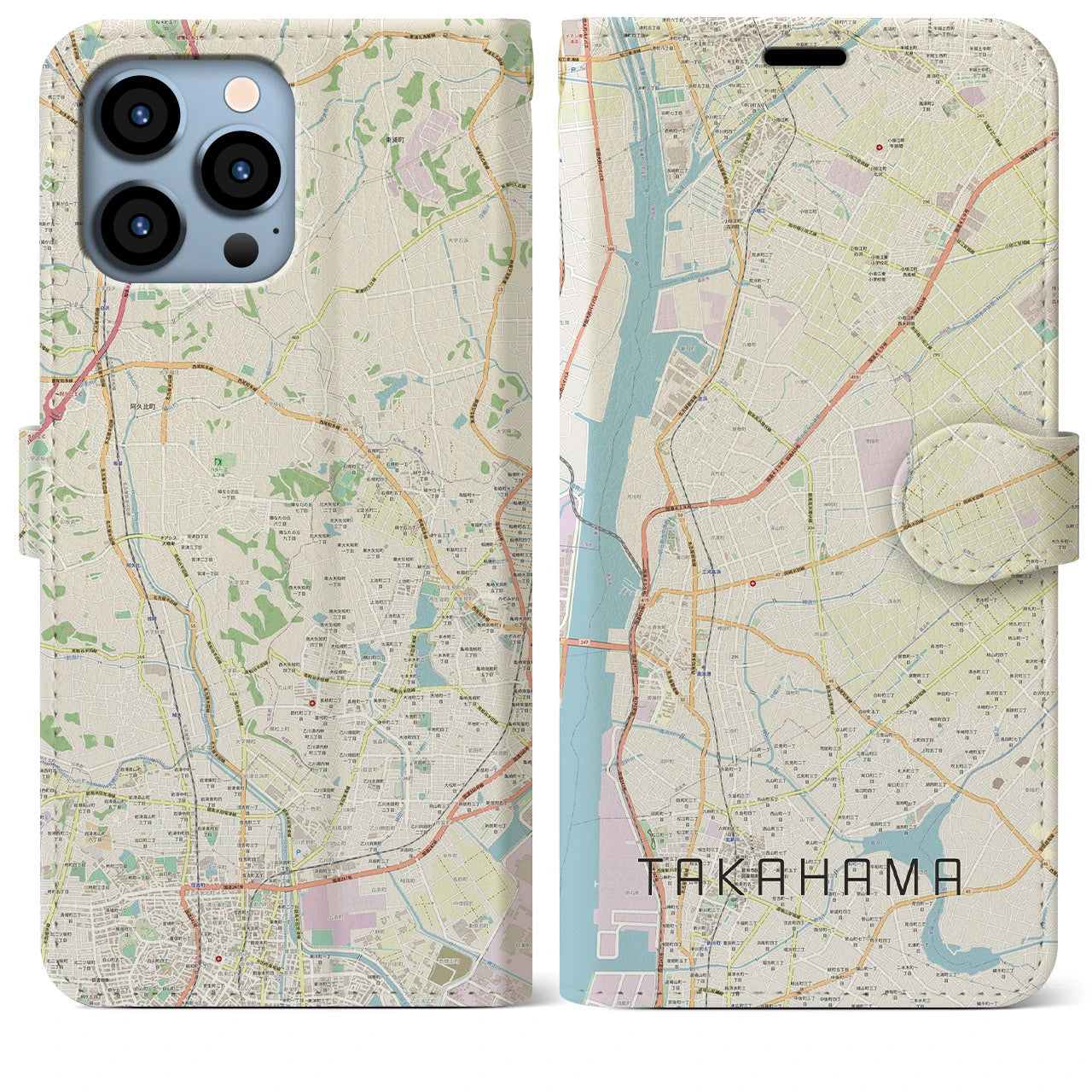 【高浜(愛知県)】地図柄iPhoneケース(手帳タイプ)ナチュラル・iPhone 13 Pro Max 用
