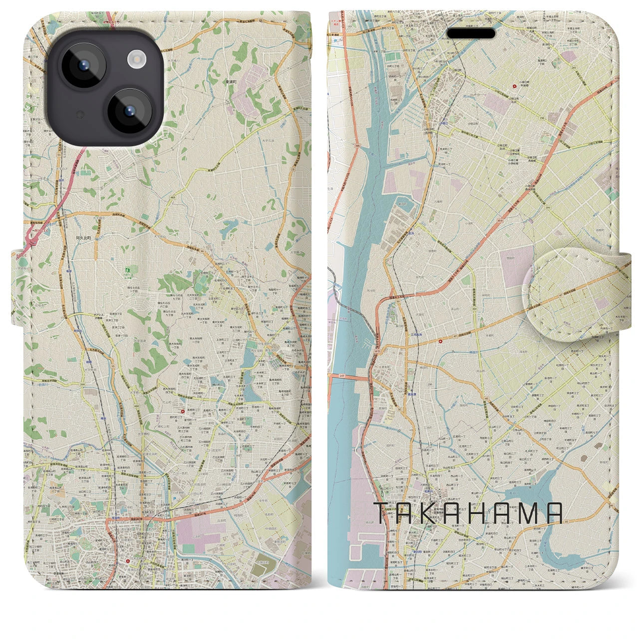 【高浜(愛知県)】地図柄iPhoneケース(手帳タイプ)ナチュラル・iPhone 14 Plus 用