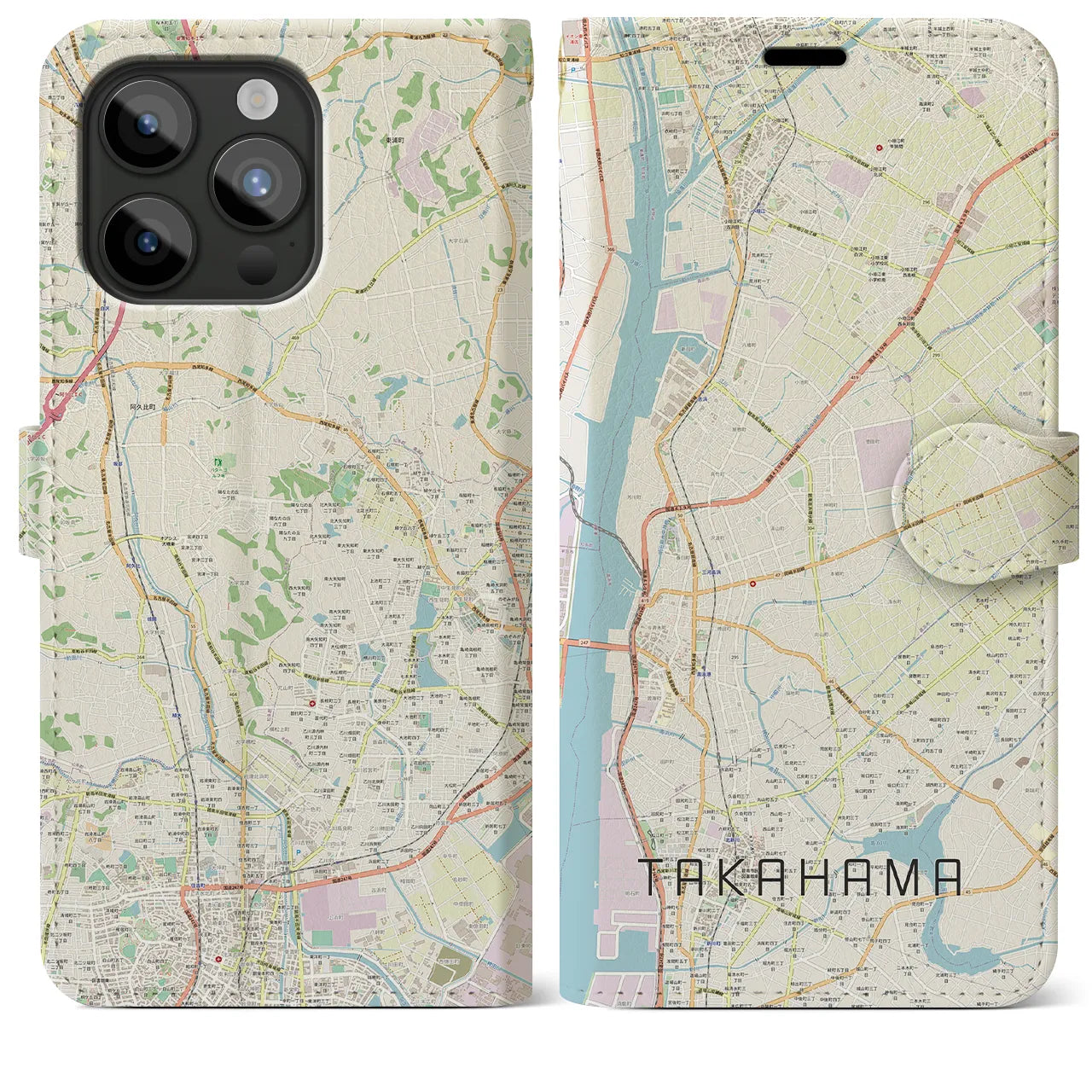 【高浜(愛知県)】地図柄iPhoneケース(手帳タイプ)ナチュラル・iPhone 15 Pro Max 用