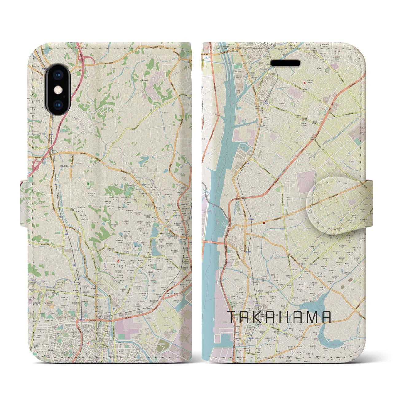 【高浜(愛知県)】地図柄iPhoneケース(手帳タイプ)ナチュラル・iPhone XS / X 用