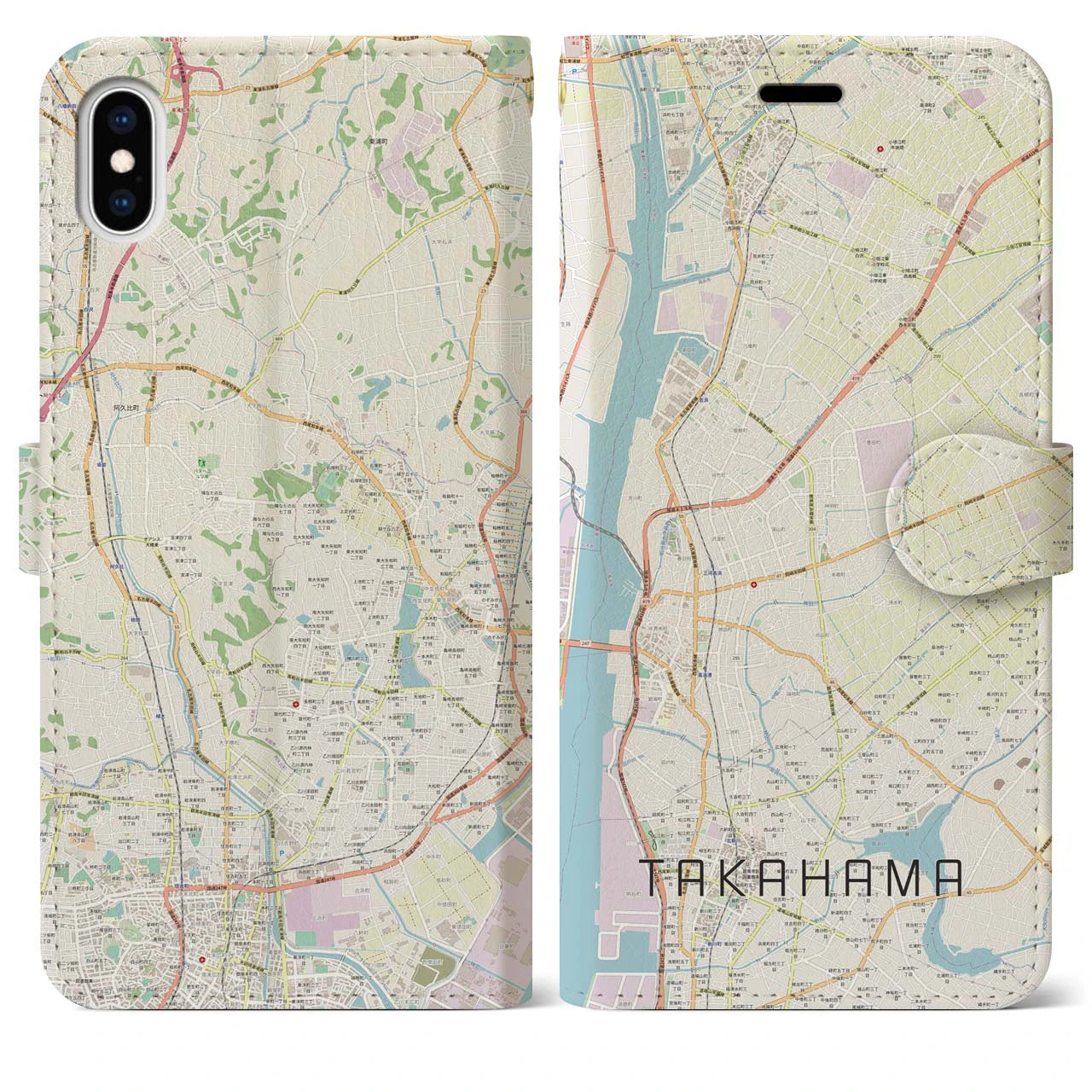 【高浜(愛知県)】地図柄iPhoneケース(手帳タイプ)ナチュラル・iPhone XS Max 用