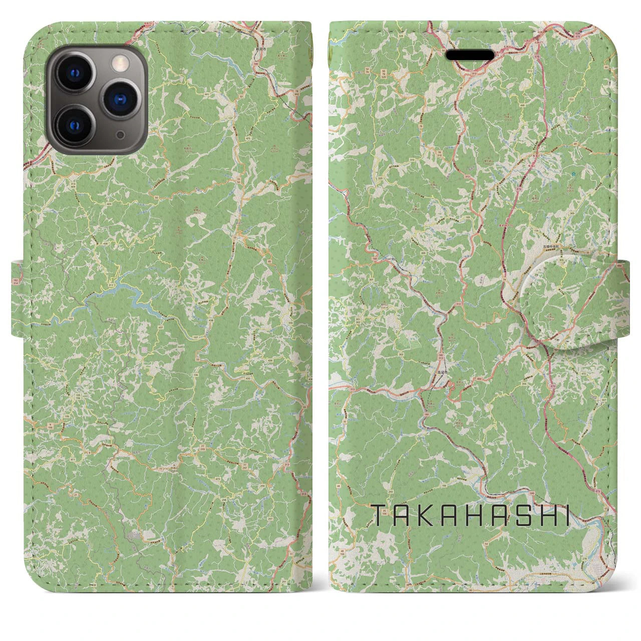 【高梁(岡山県)】地図柄iPhoneケース(手帳タイプ)ナチュラル・iPhone 11 Pro Max 用