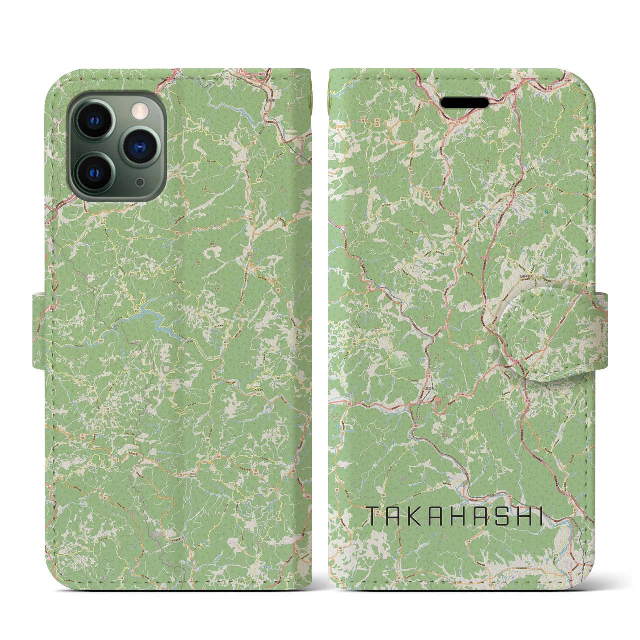 【高梁(岡山県)】地図柄iPhoneケース(手帳タイプ)ナチュラル・iPhone 11 Pro 用