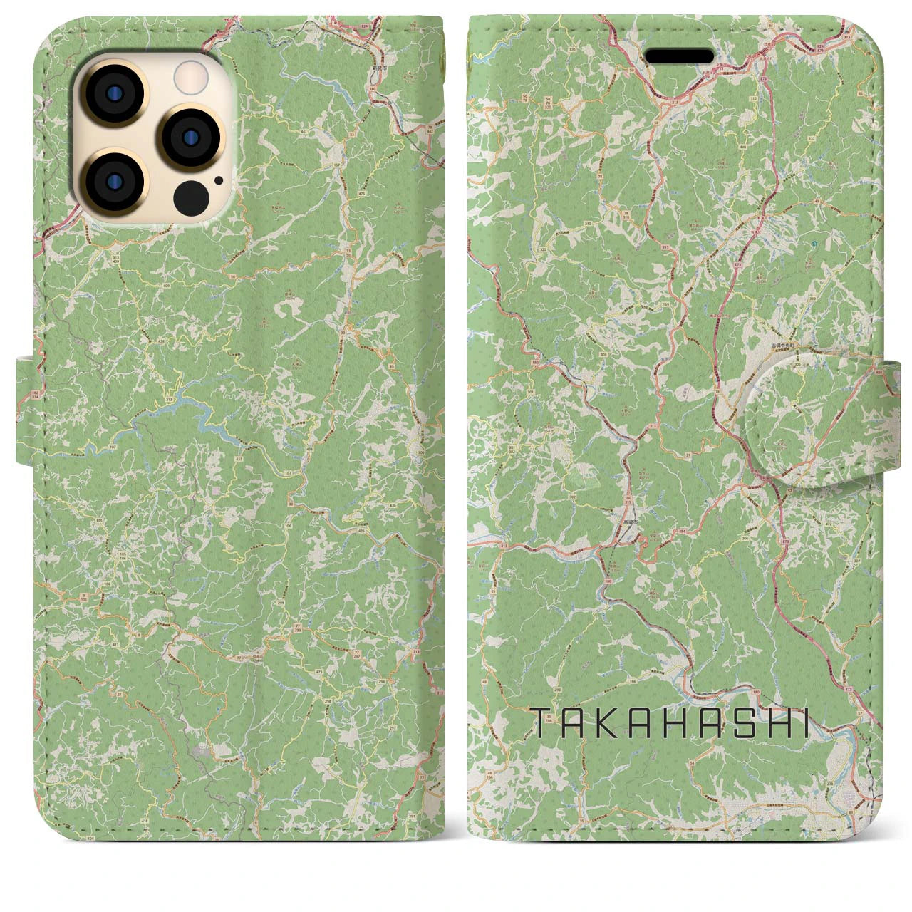 【高梁(岡山県)】地図柄iPhoneケース(手帳タイプ)ナチュラル・iPhone 12 Pro Max 用