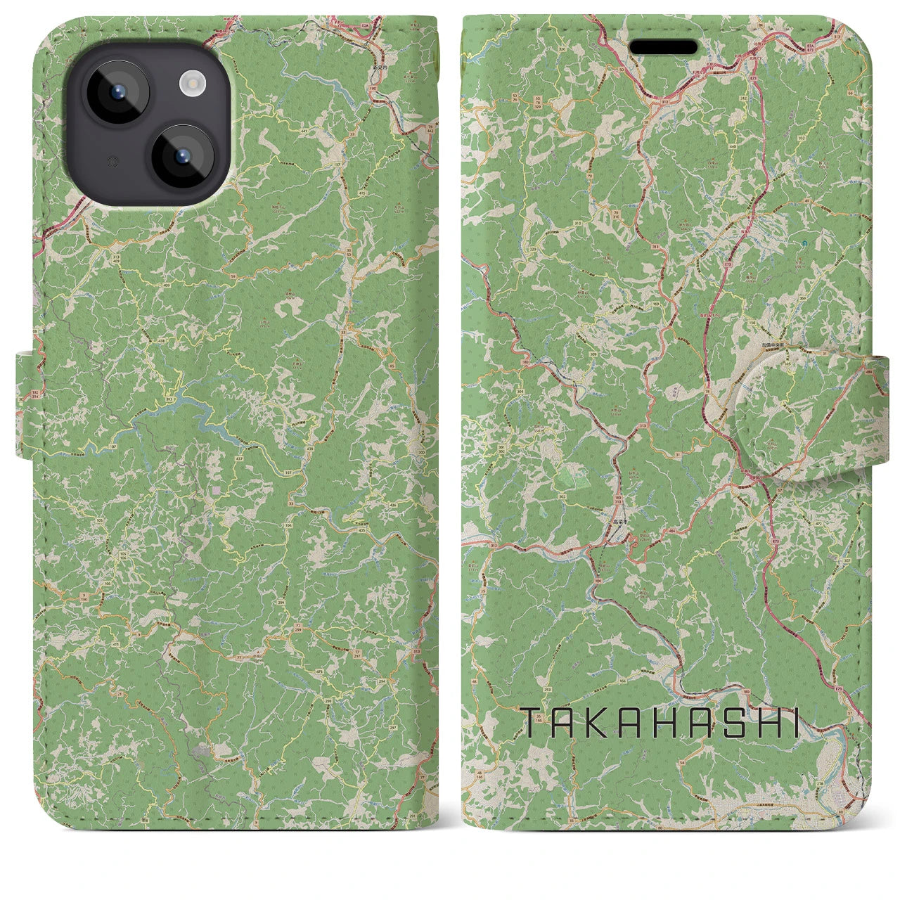 【高梁(岡山県)】地図柄iPhoneケース(手帳タイプ)ナチュラル・iPhone 14 Plus 用