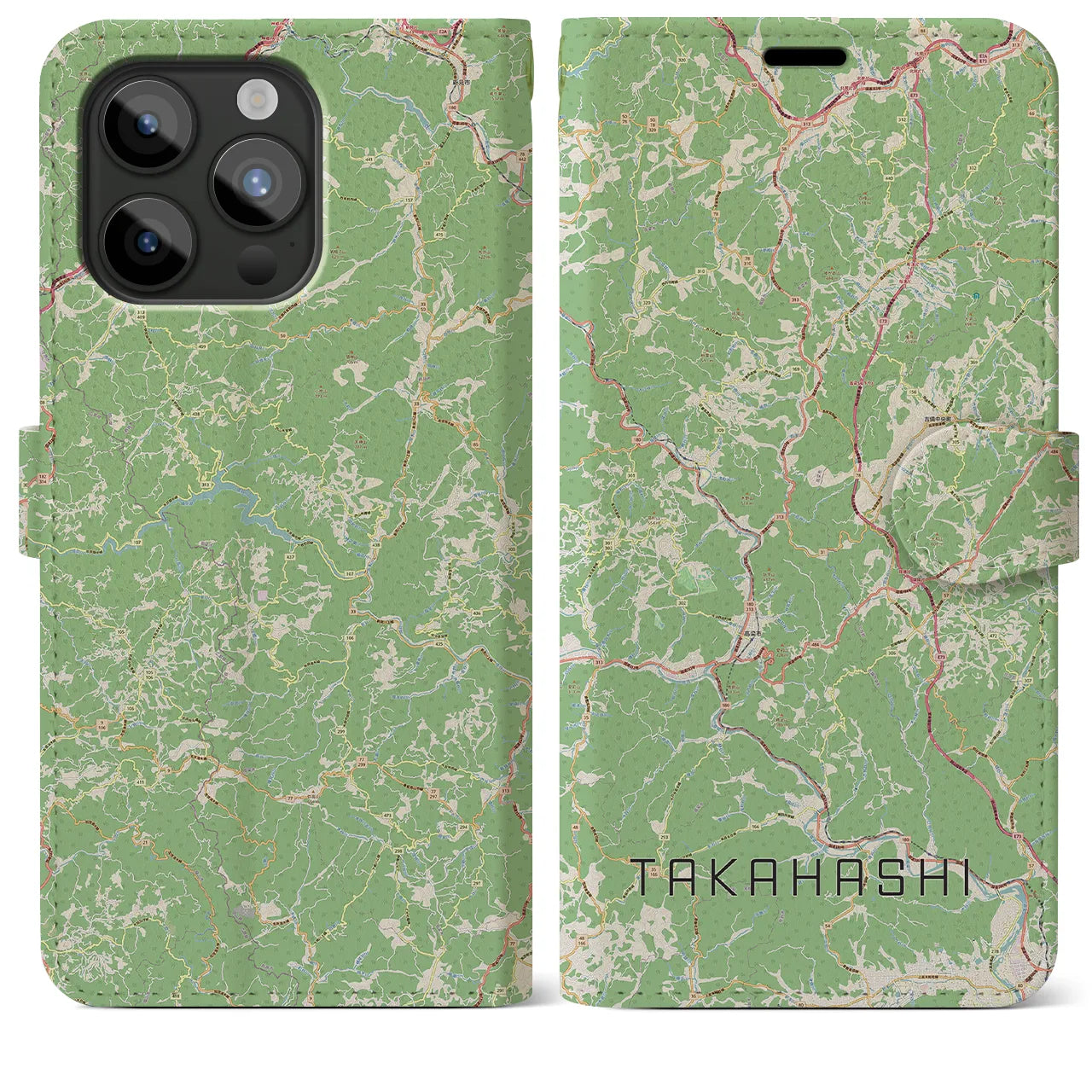 【高梁(岡山県)】地図柄iPhoneケース(手帳タイプ)ナチュラル・iPhone 15 Pro Max 用