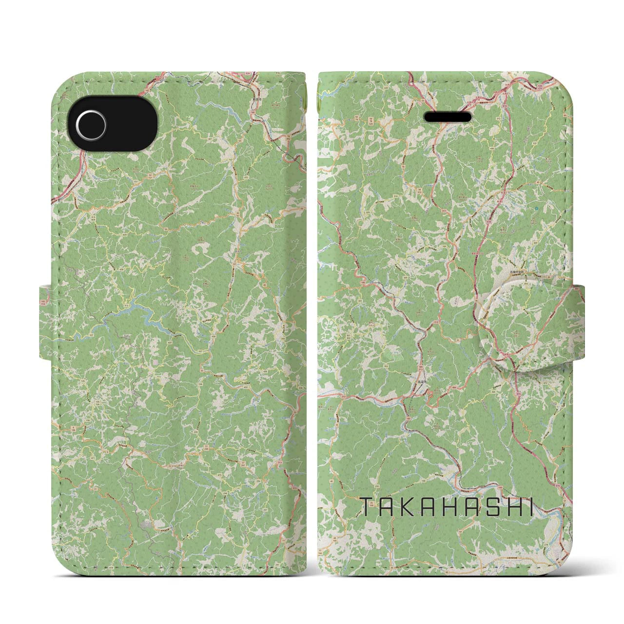 【高梁(岡山県)】地図柄iPhoneケース(手帳タイプ)ナチュラル・iPhone SE(第3 / 第2世代) / 8 / 7 / 6s / 6 用