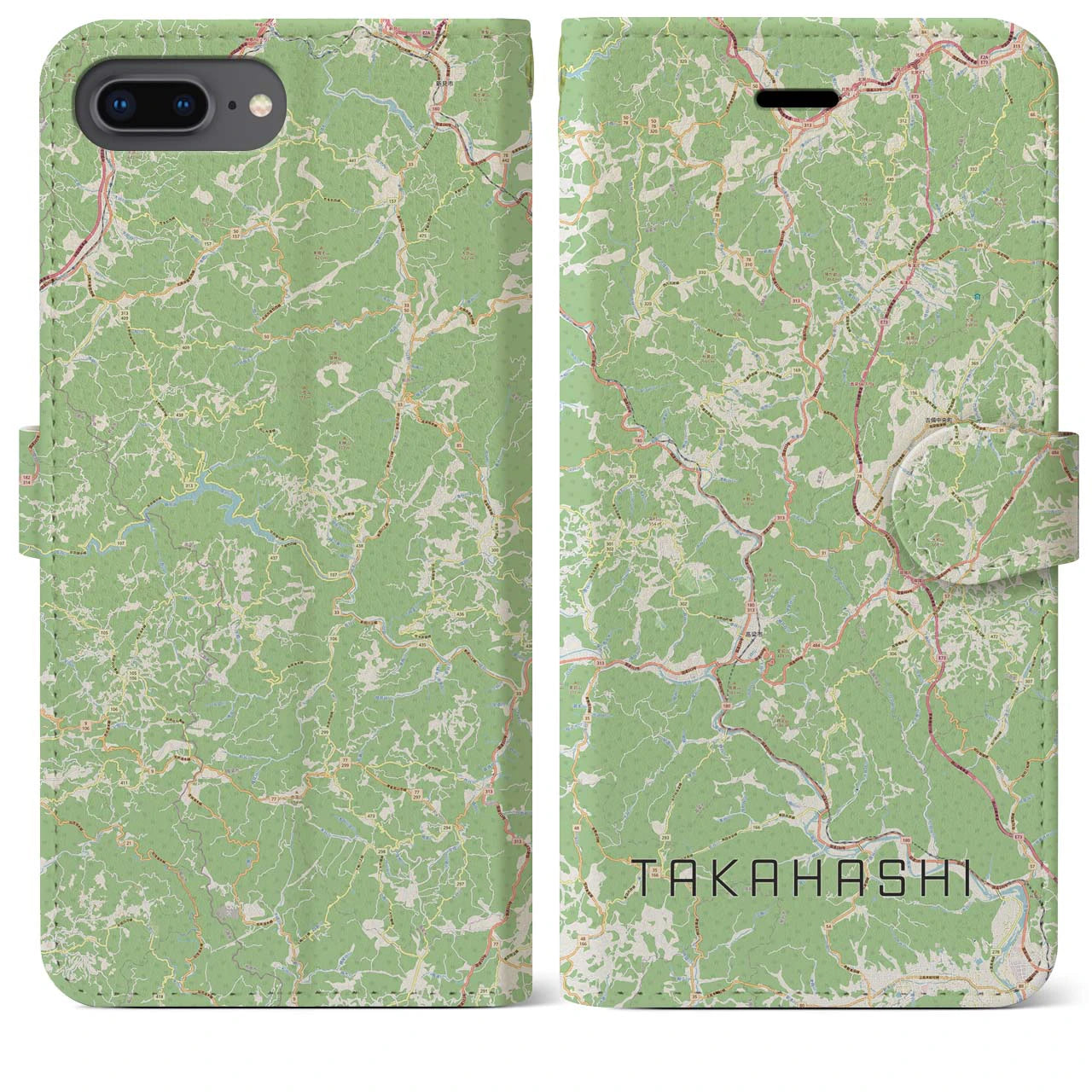 【高梁(岡山県)】地図柄iPhoneケース(手帳タイプ)ナチュラル・iPhone 8Plus /7Plus / 6sPlus / 6Plus 用