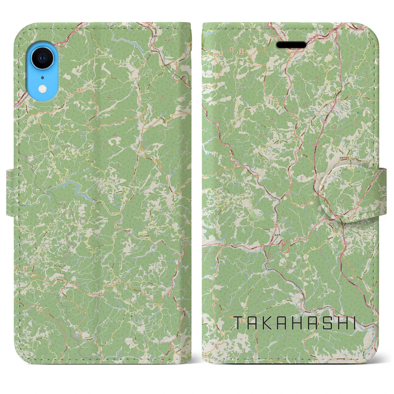 【高梁(岡山県)】地図柄iPhoneケース(手帳タイプ)ナチュラル・iPhone XR 用