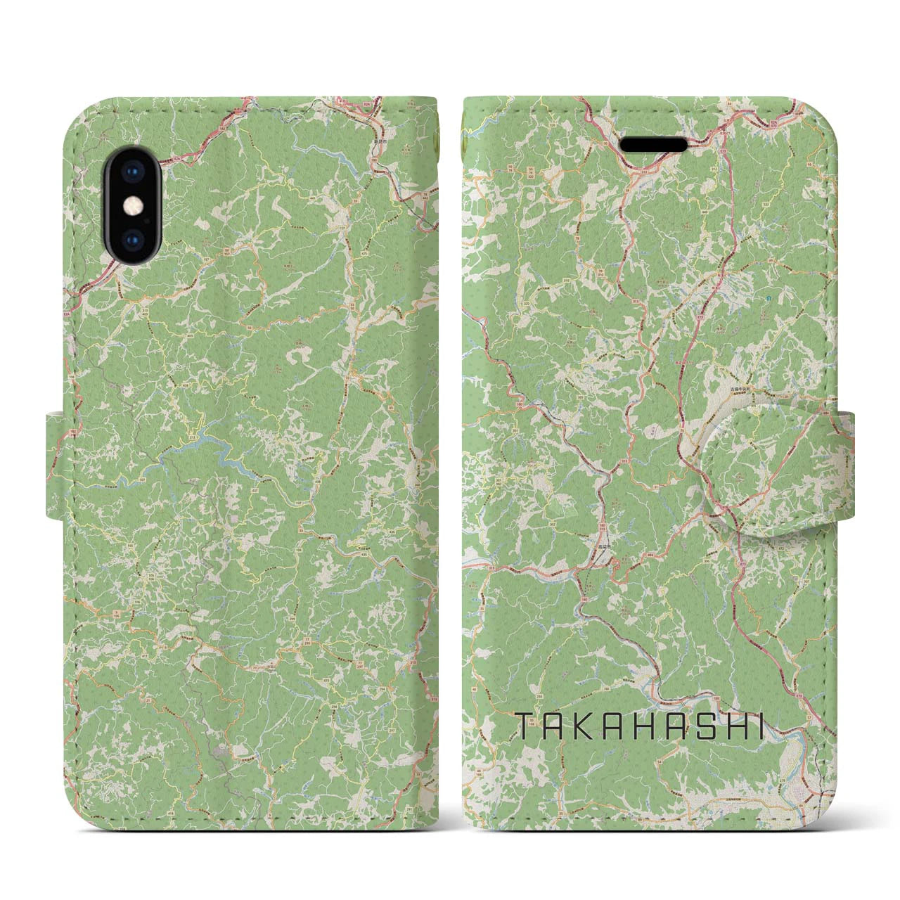 【高梁(岡山県)】地図柄iPhoneケース(手帳タイプ)ナチュラル・iPhone XS / X 用