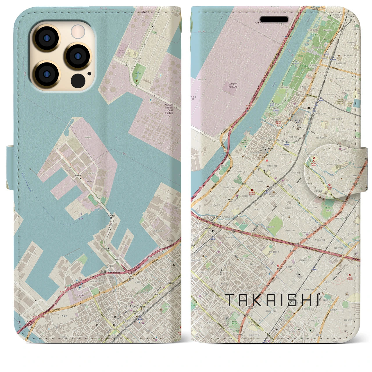 【高石(大阪府)】地図柄iPhoneケース(手帳タイプ)ナチュラル・iPhone 12 Pro Max 用