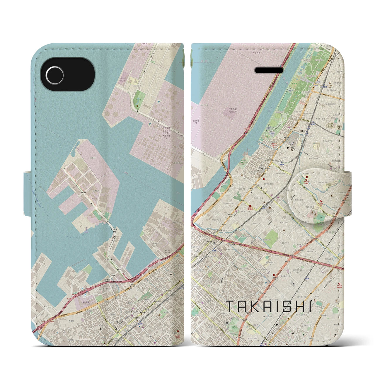 【高石(大阪府)】地図柄iPhoneケース(手帳タイプ)ナチュラル・iPhone SE(第3 / 第2世代) / 8 / 7 / 6s / 6 用