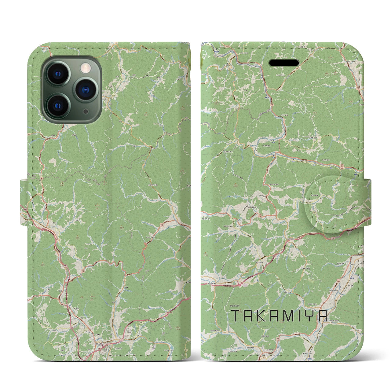 【高宮(広島県)】地図柄iPhoneケース(手帳タイプ)ナチュラル・iPhone 11 Pro 用