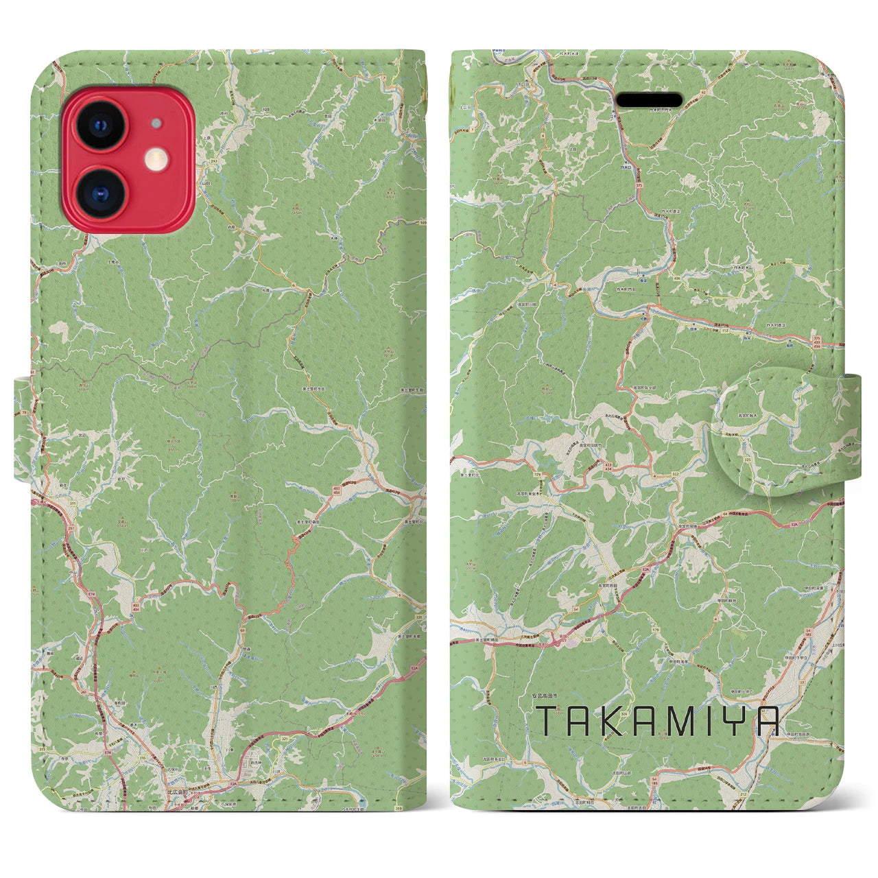 【高宮(広島県)】地図柄iPhoneケース(手帳タイプ)ナチュラル・iPhone 11 用