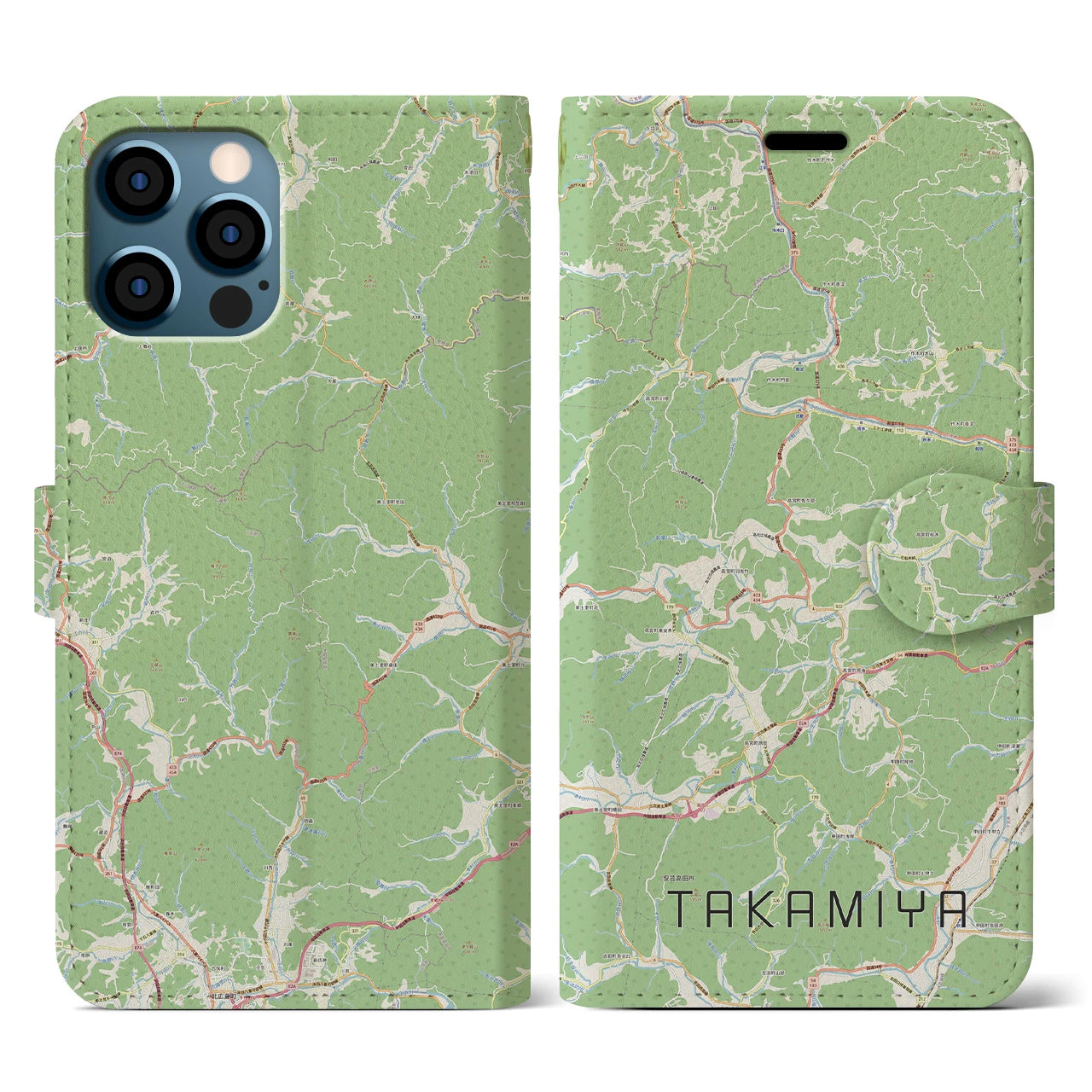 【高宮(広島県)】地図柄iPhoneケース(手帳タイプ)ナチュラル・iPhone 12 / 12 Pro 用