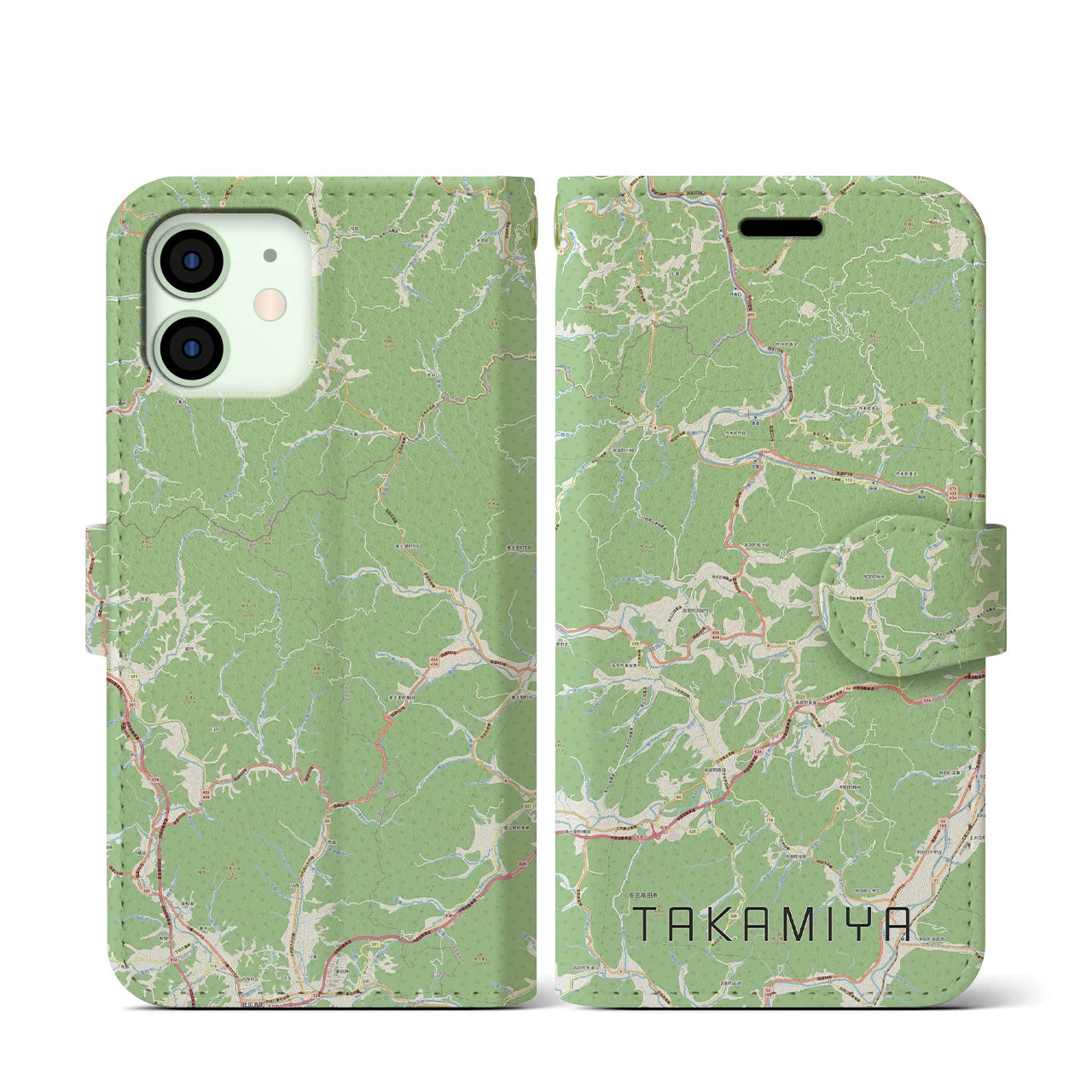 【高宮(広島県)】地図柄iPhoneケース(手帳タイプ)ナチュラル・iPhone 12 mini 用
